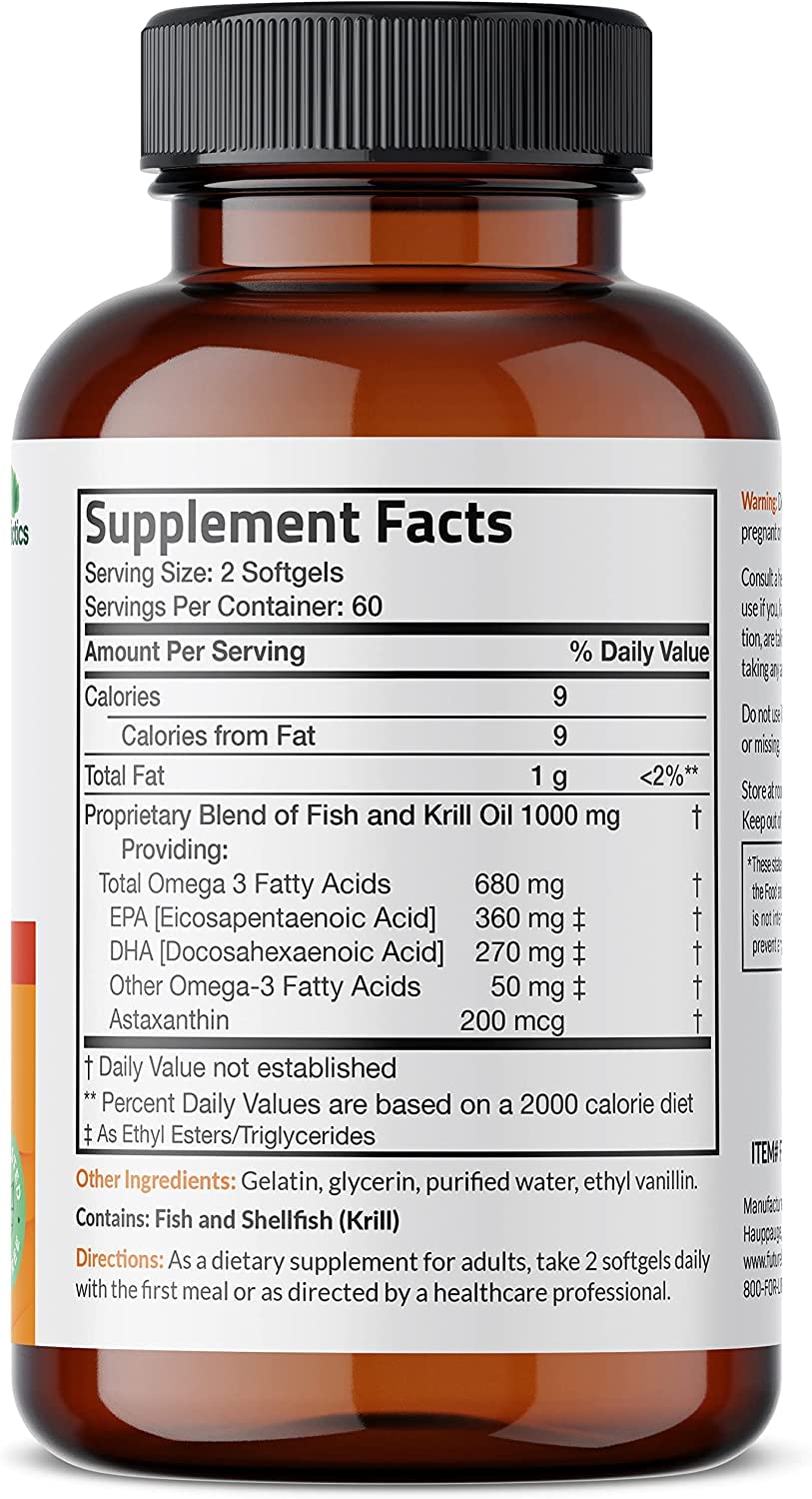 Futurebiotics Omega-3 Fish + Krill Oil 1000 MG Omega-3 EPA/DHA & Astaxanthin Softgels 120