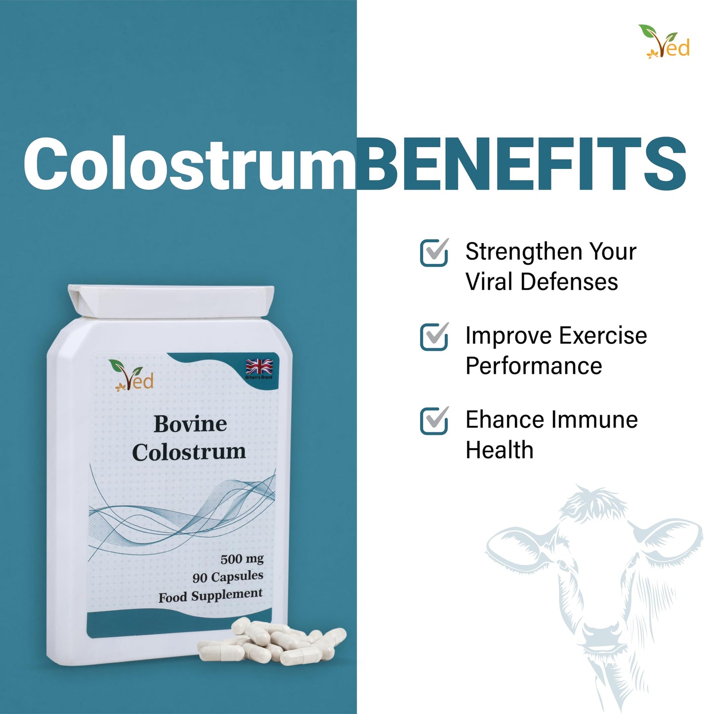 Ved Bovine Colostrum 500 mg Capsules, 90 Count