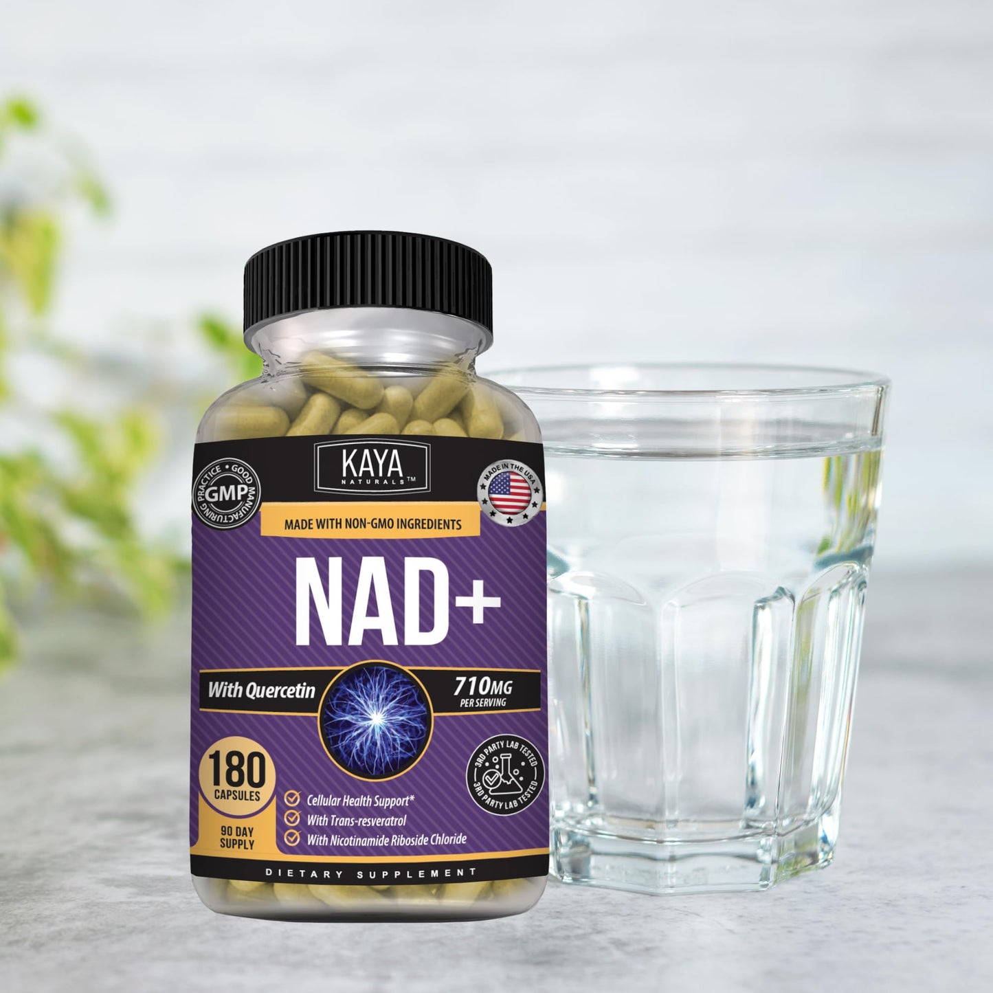 Kaya Naturals NAD+ with Trans-Resveratrol 710mg per Serving Capsule, 180 Count