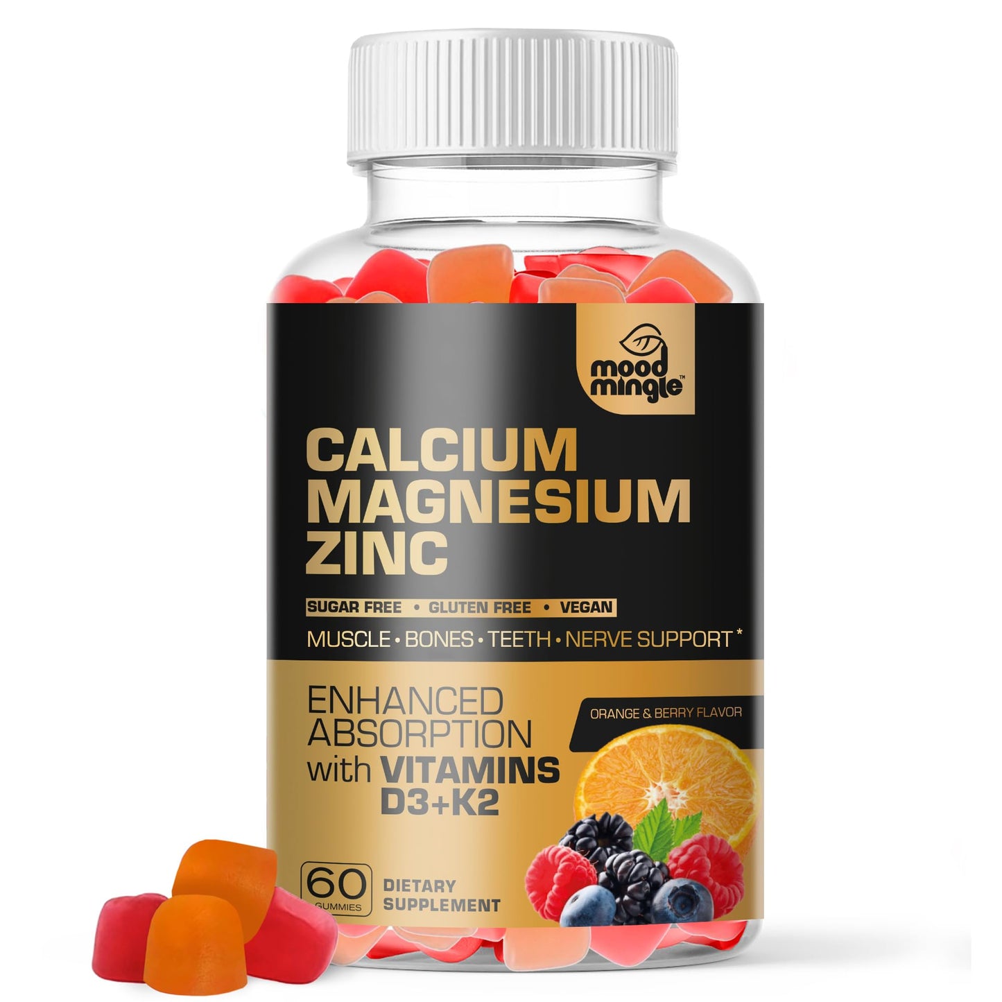 Mood Mingle Calcium Magnesium Zinc Supplement Gummies, 60 Count