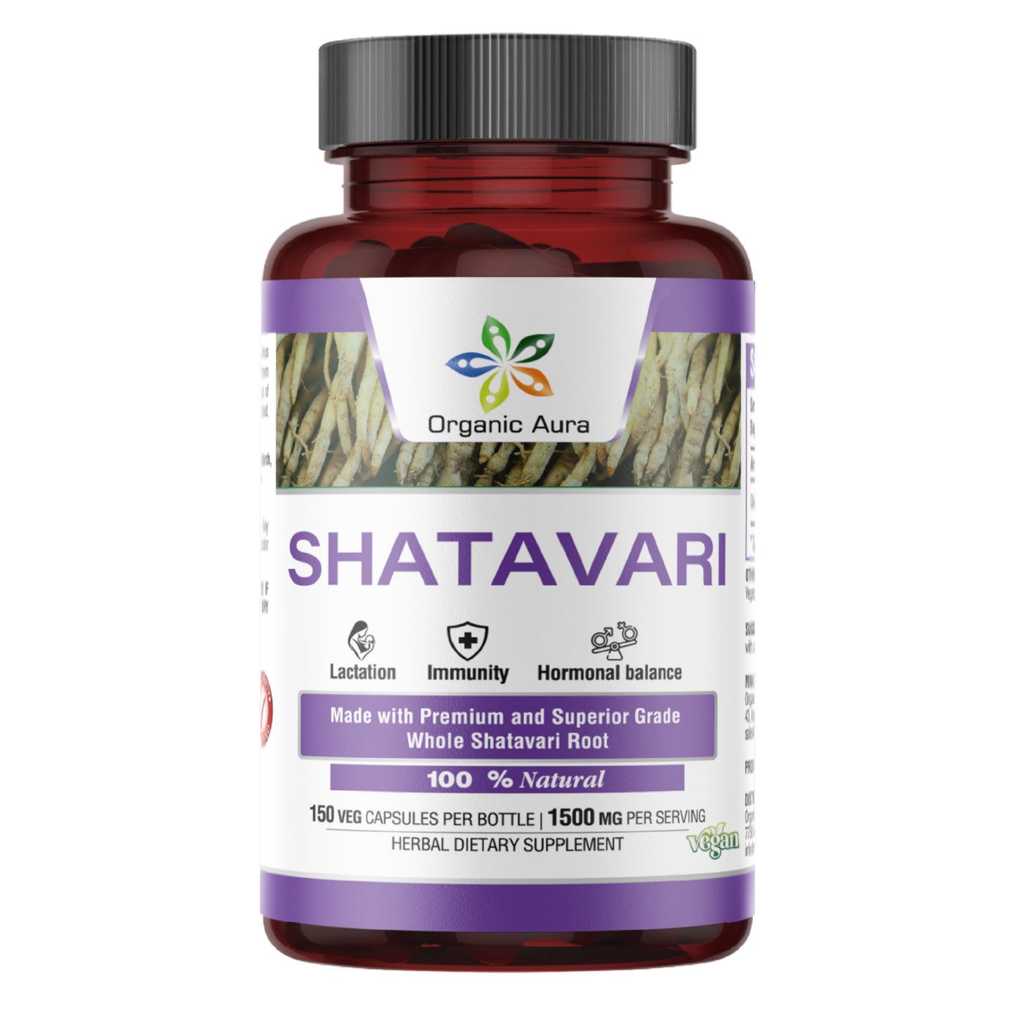 Organic Aura International Shatavari Root Powder Capsules, 150 Count