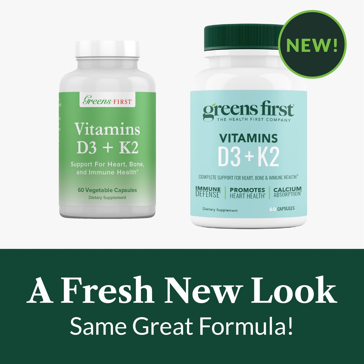 Greens First Vitamin D3+K2 60 Vegetable Capsules