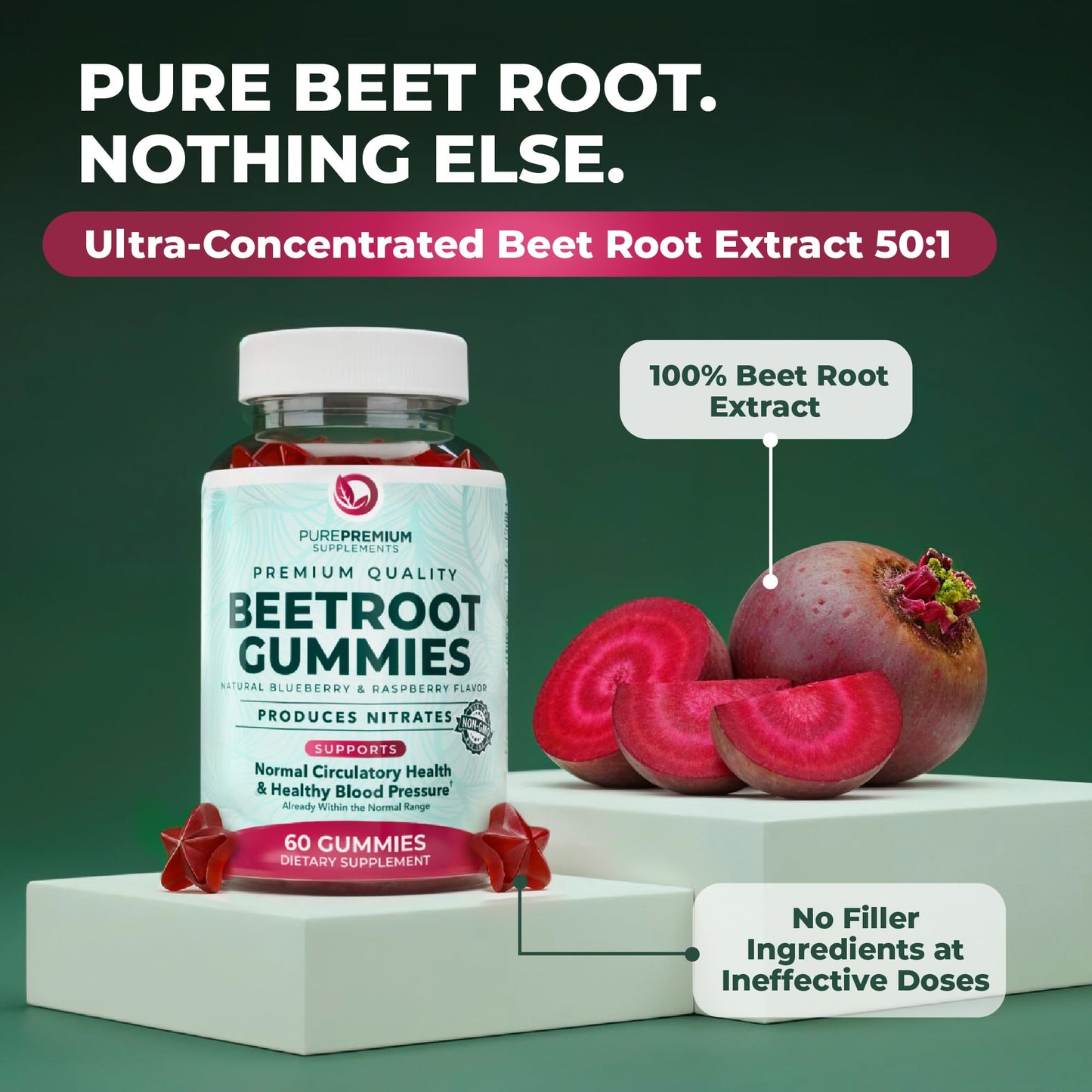 PurePremium Supplements Beet Root Gummies 60 Count