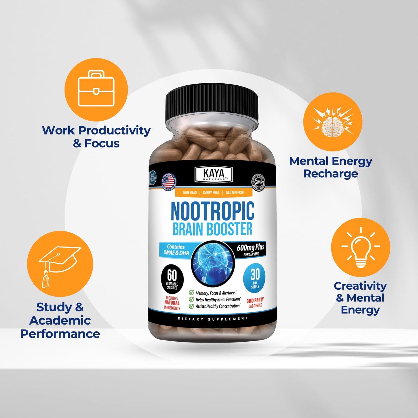 Kaya Naturals Nootropic Brain Booster Capsules, 60
