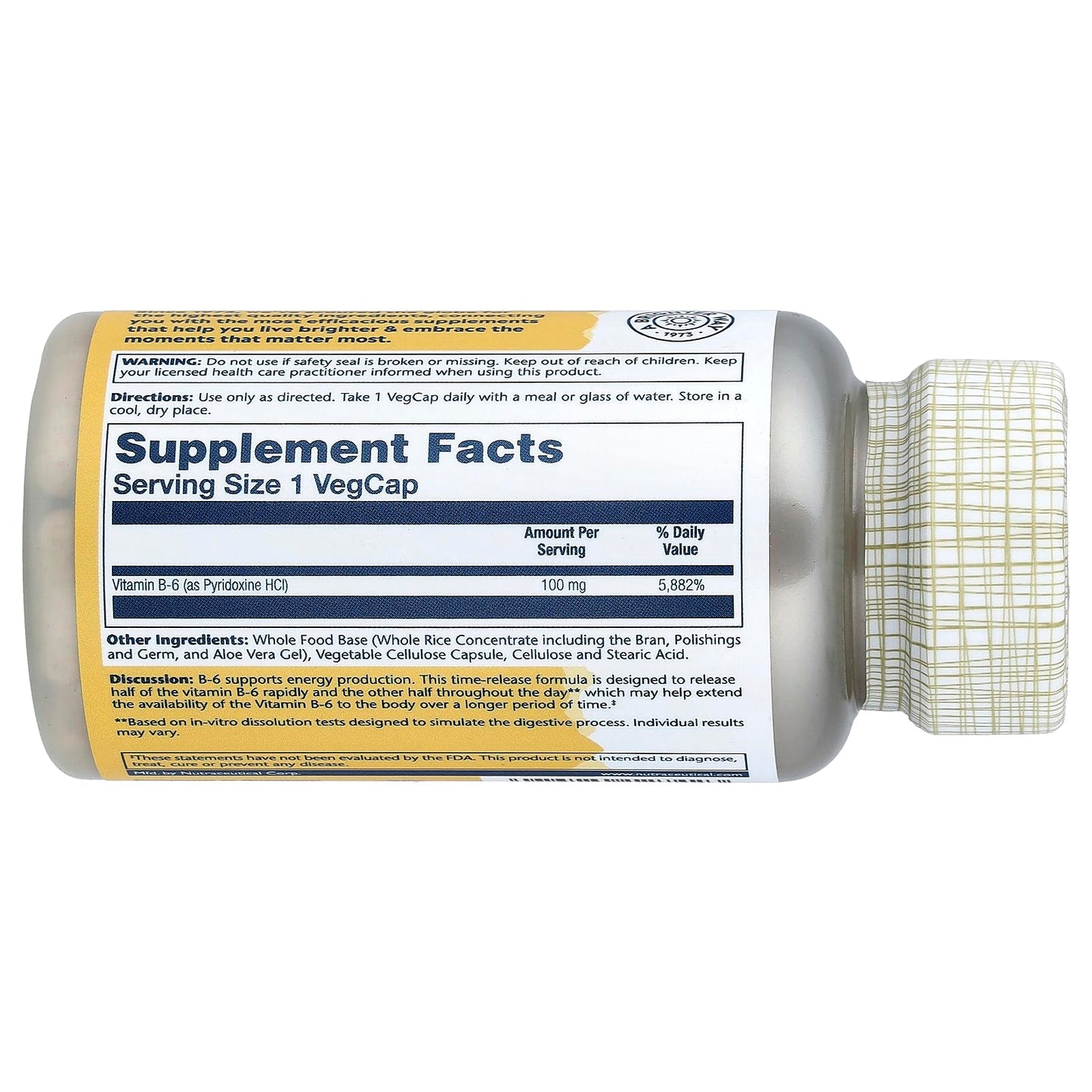 Solaray Vitamin B6 100 mg Timed Release Capsule, 60 Count