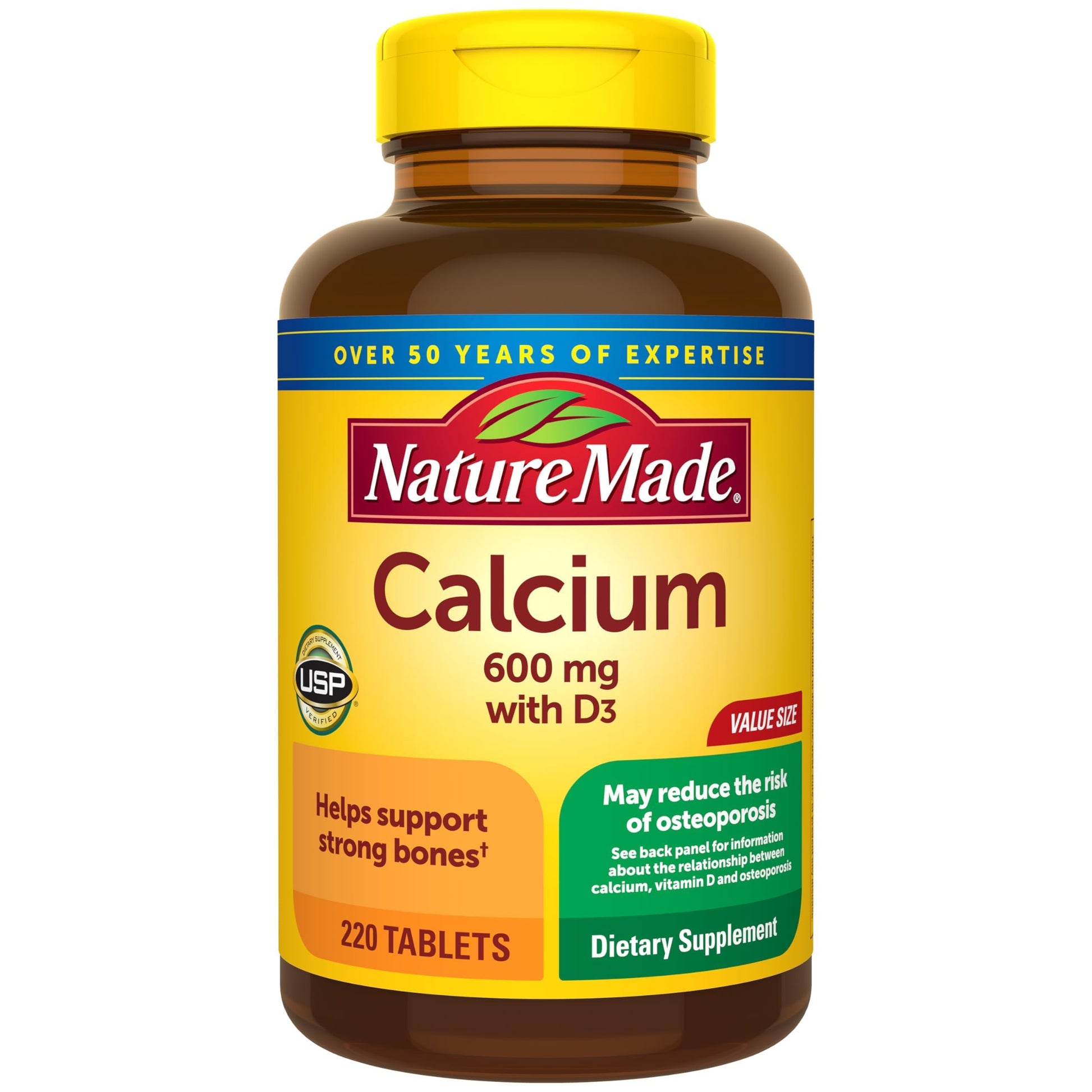 Nature Made Calcium 600 mg with Vitamin D3 Tablet, 220 Tablets