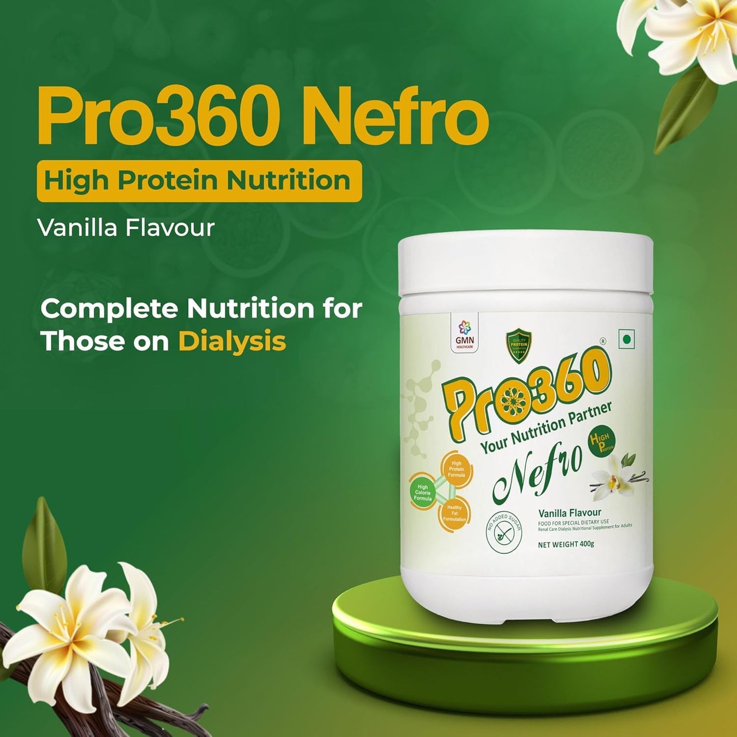 Generic NEF_ro HP Powder Vanilla Flavour, 400g – High Protein Dialysis Care Nutritional Supplement for Renal Support – Vanilla Protein Powder with L-Taurine, L-Carnitine & Essential Nutrients