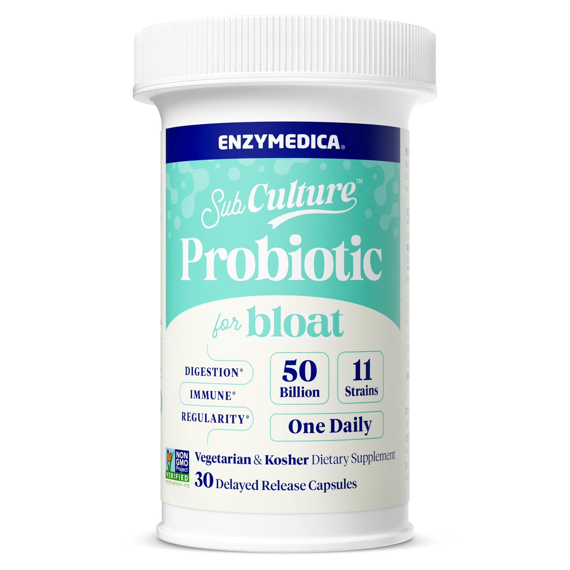 Enzymedica SubCulture Probiotic for Bloat & Digestive Health Capsules, 30 Count