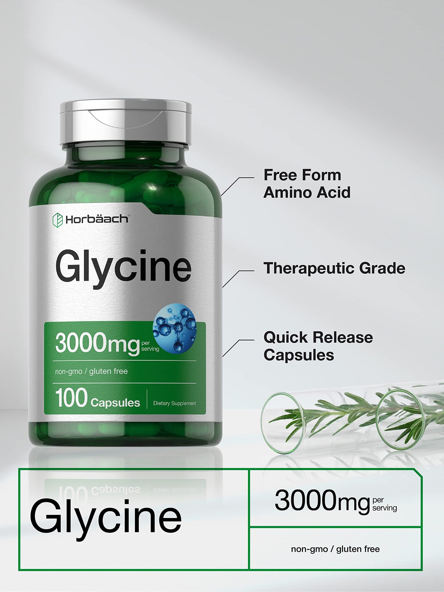 Horbäach Glycine 3000mg Supplement Capsule, 100 Count