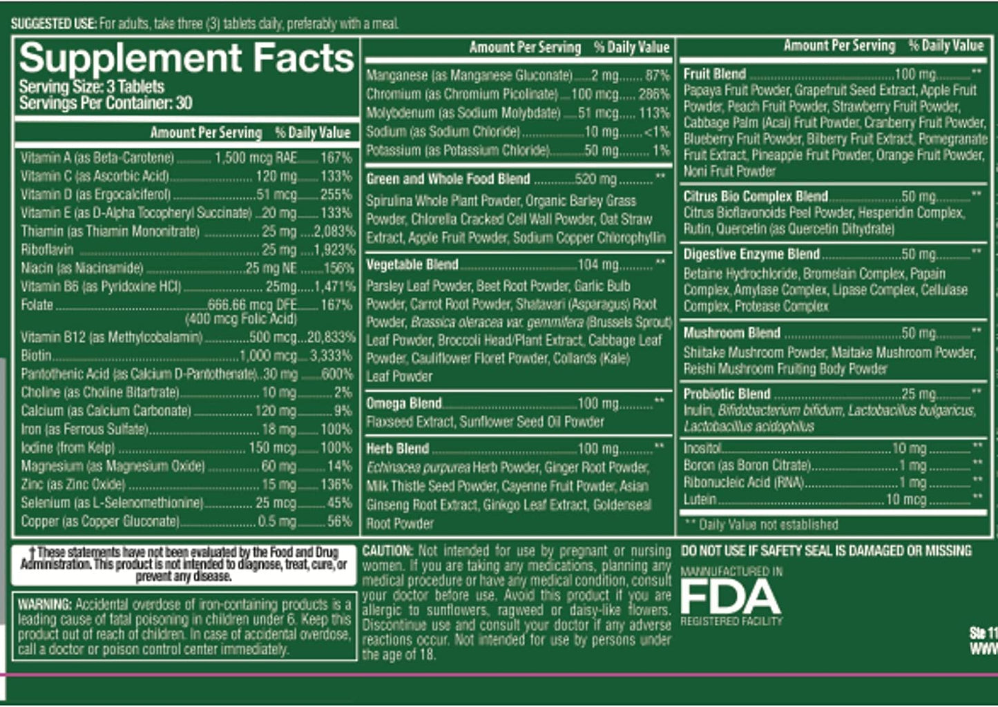 Whole Nature Whole Food Multivitamin for Men and Women Complete Daily Superfood Vitamins Plus Minerals Digestive Enzymes Probiotics and Omegas Plant Based Multi Vitamin Non GMO Capsule 90 Count