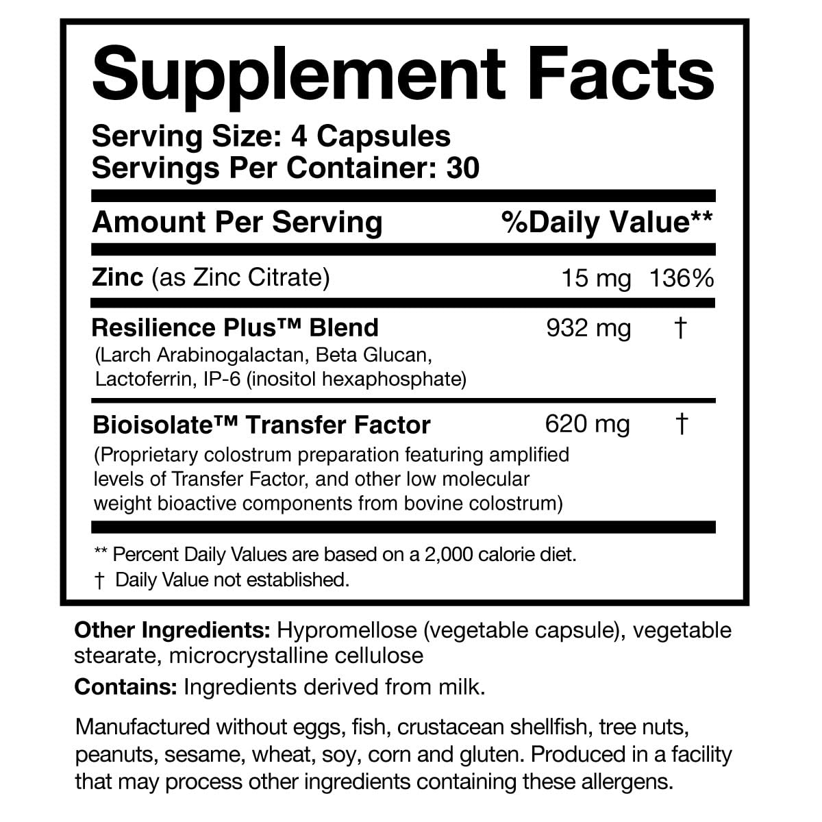 Researched Nutritionals Transfer Factor Rapid Response Immune Support Supplement - Colostrum Blend with Beta Glucan, IP-6 & Lactoferrin, Fast-Acting Innate & Adaptive Immune Modulation Capsules, 120 Count