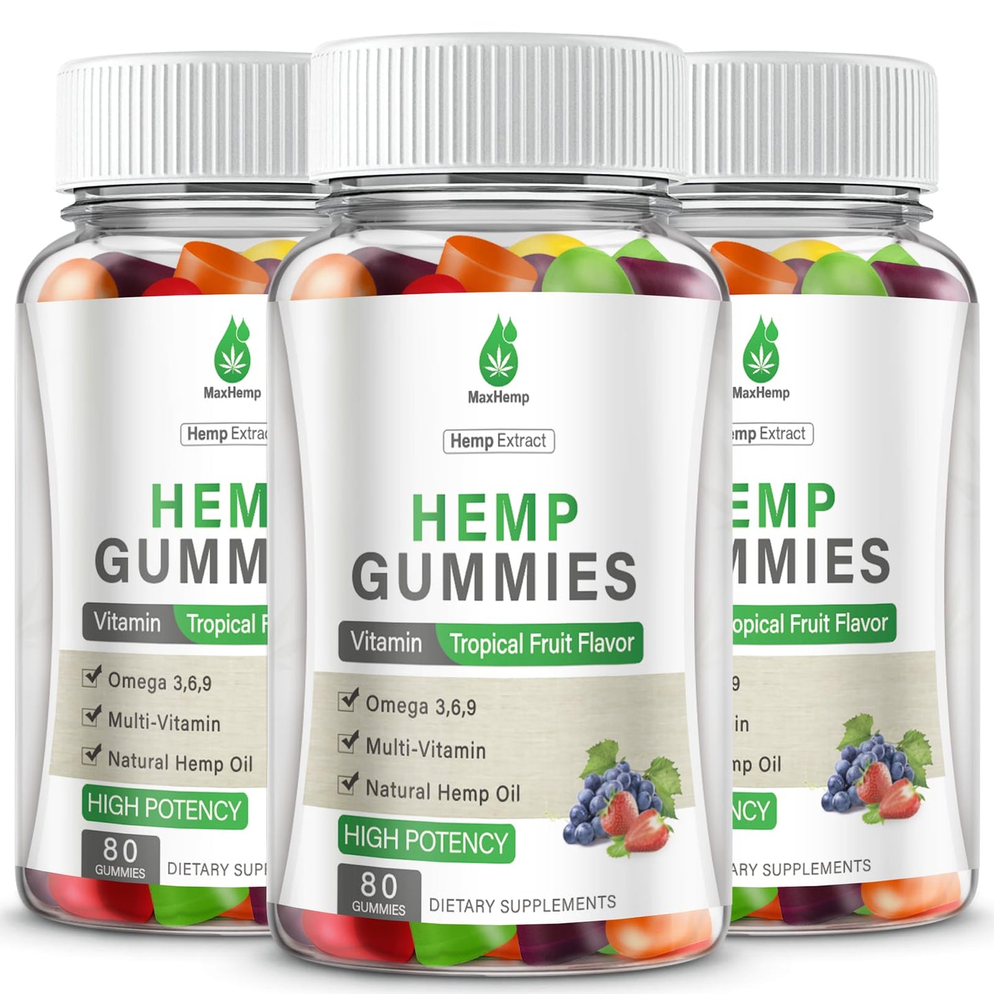 MaxHemp Hemp Gummies High Potency for Pain, Sleep, Anxiety - 100% Natural Organic Extra Strength with Pure Hemp Oil Extract Vegan, 240 Gummies