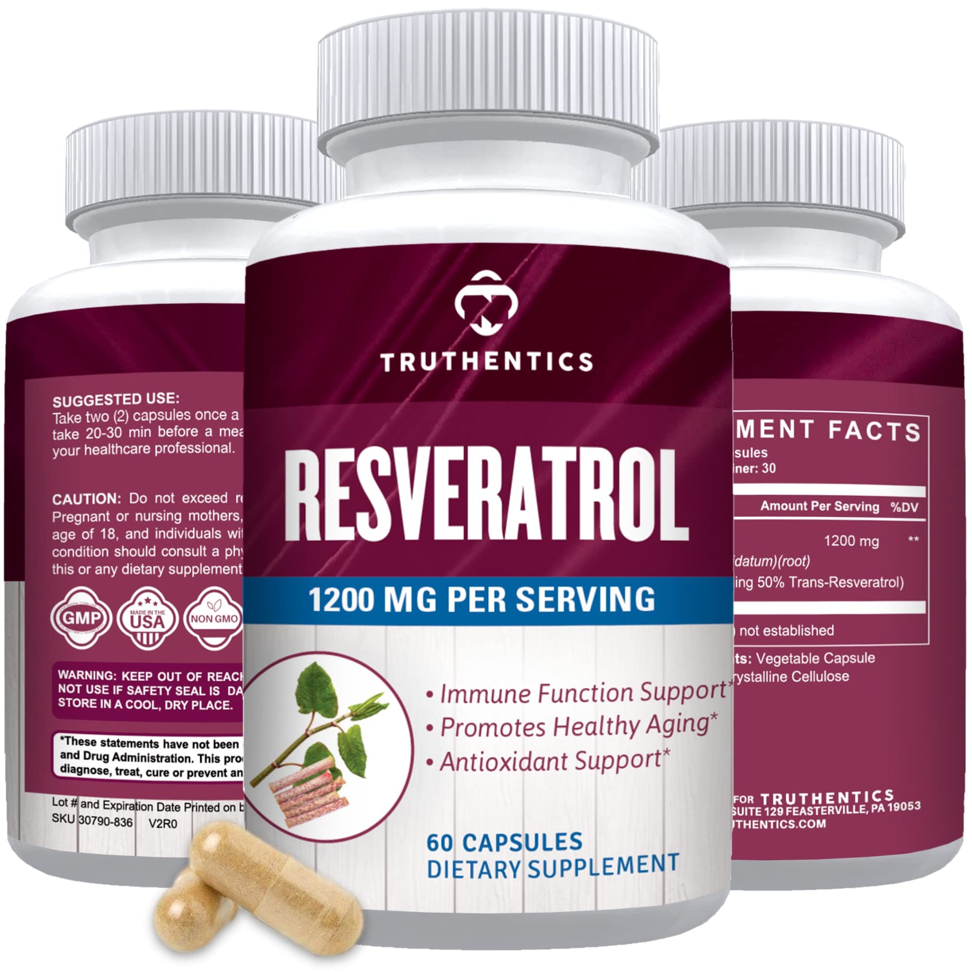 TRUTHENTICS Resveratrol Supplement 60 Capsules