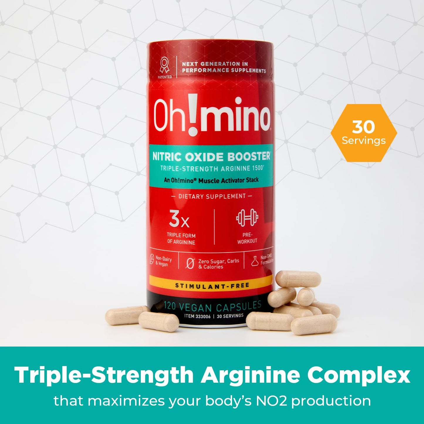 Oh!mino L-Arginine Nitric Oxide Supplement Capsule, 120 Count