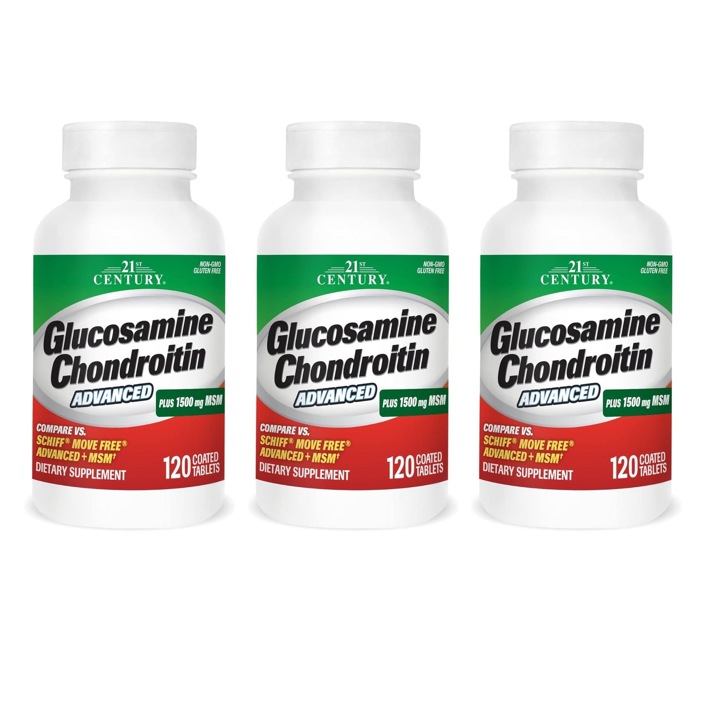 21st Century Glucosamine Chondroitin Advanced with MSM Tablets, Pack of 3