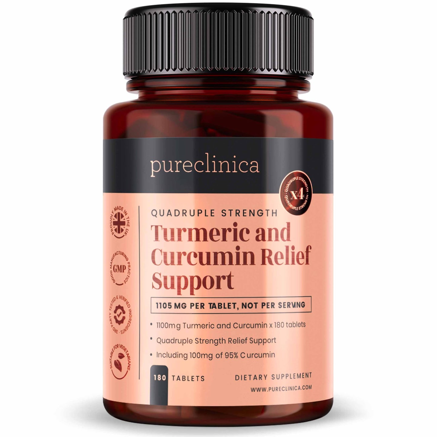PureClinica 1100mg Turmeric and Curcumin Tablets, 180 Count