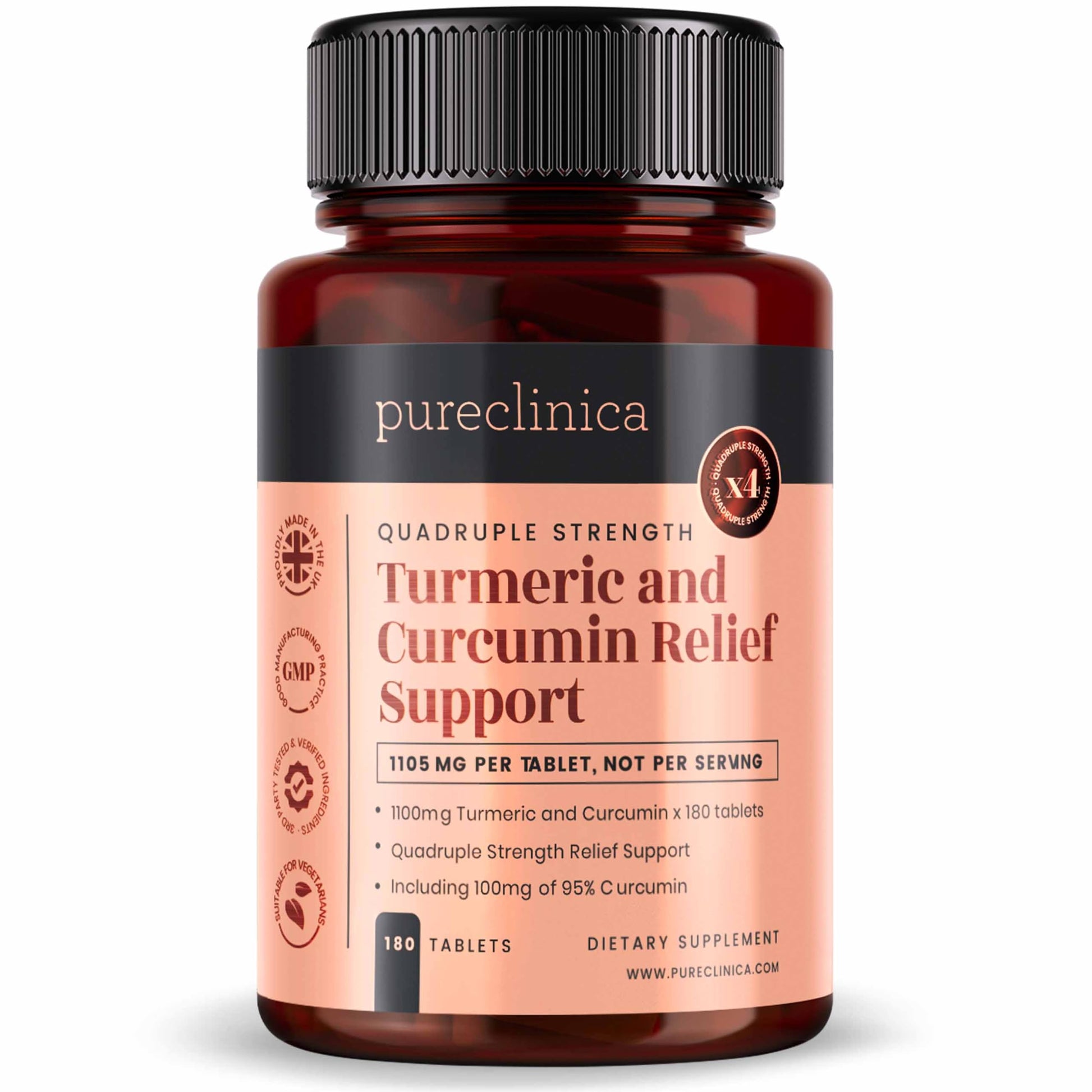 PureClinica 1100mg Turmeric and Curcumin Tablets, 180 Count