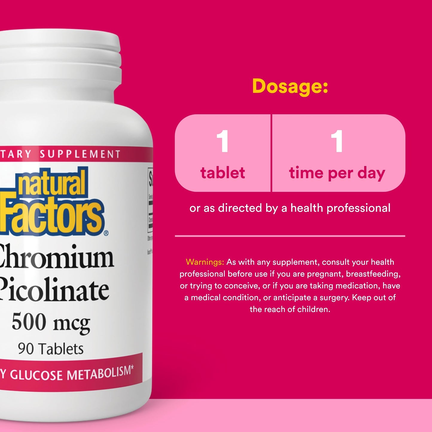Natural Factors Chromium Picolinate 500 mcg Tablet, 90 Count