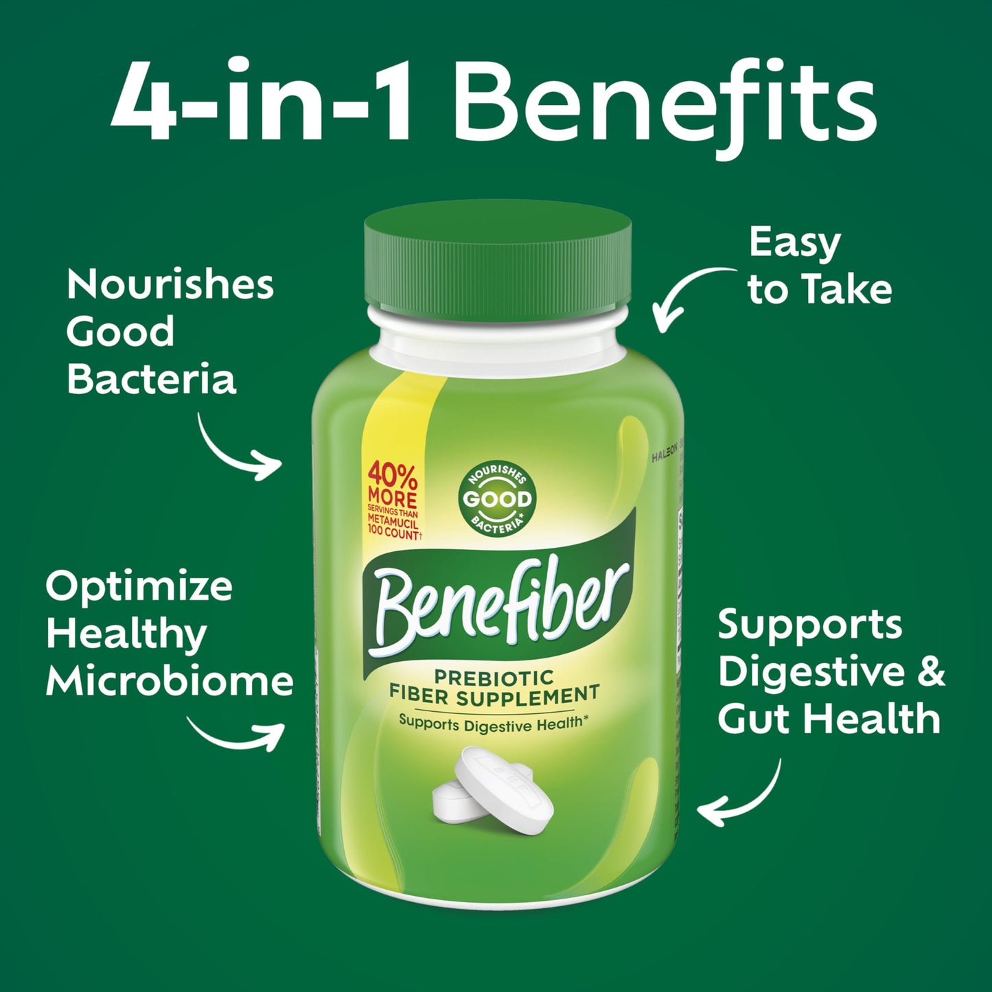 Benefiber Prebiotic GLP-1 Friendly Fiber Supplement Caplet, 84 Count