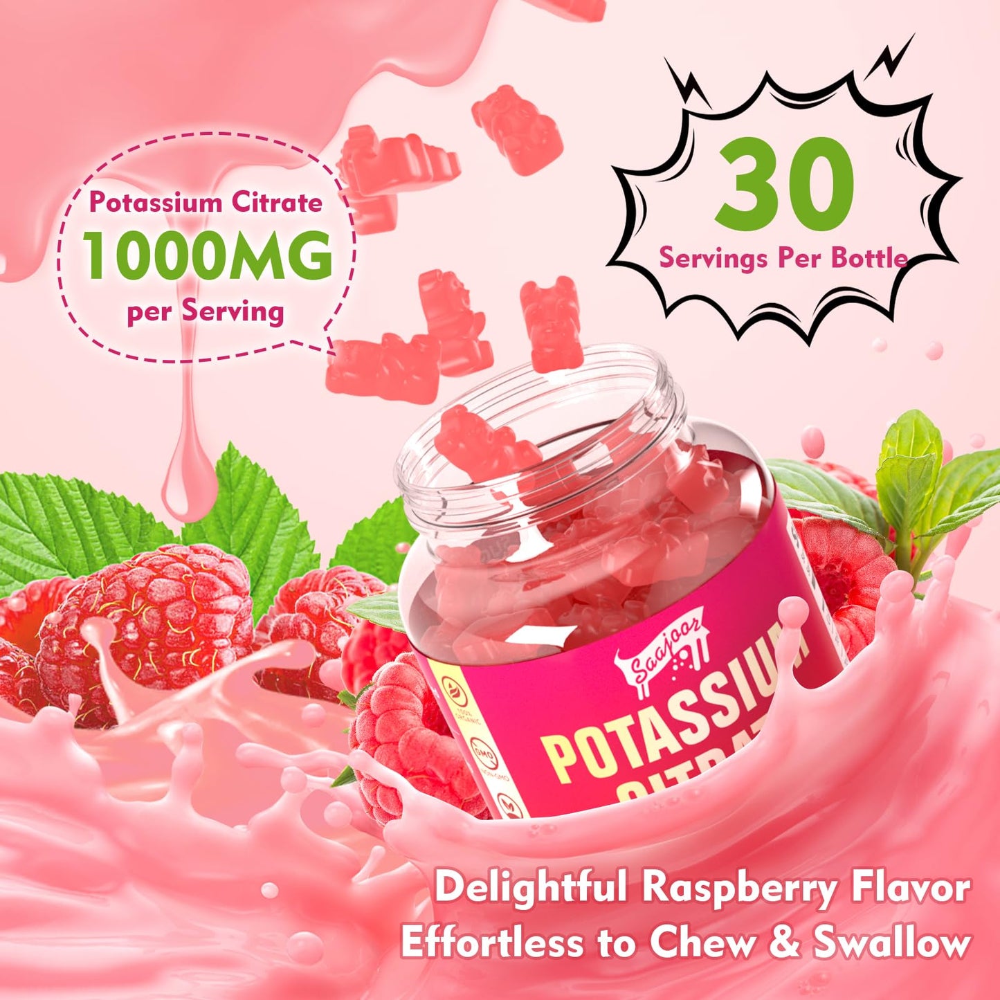 Saajoor Potassium Citrate Gummies 1000mg, 2 Pack