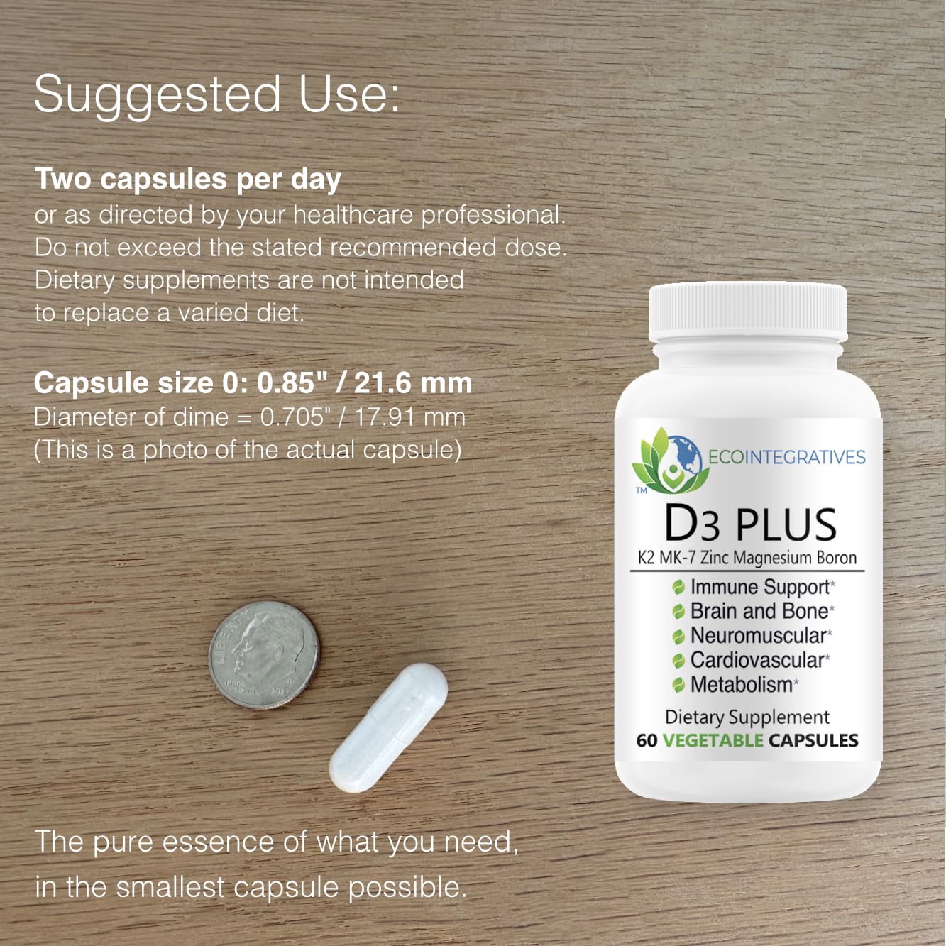EcoIntegratives D3 Plus Boron Vitamin K2 Magnesium Zinc Capsules, 180 Count