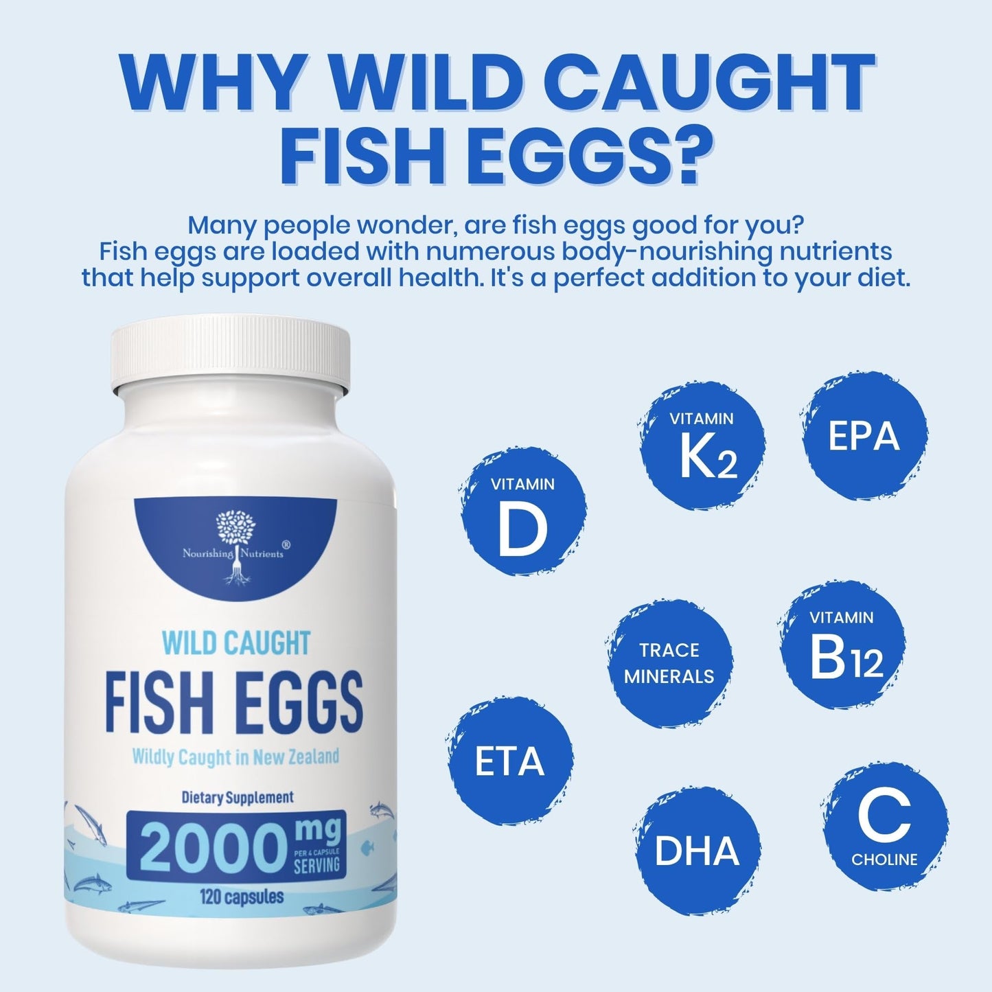 Nourishing Nutrients Wild Caught Fish Eggs 2,000mg Omega 3-6-9 EPA & DHA Support Capsules, 120 Capsules