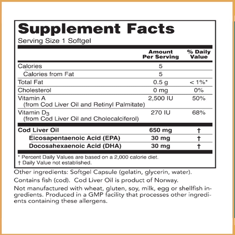 Baar Nature's Blessing Cod Liver Fish Oil Softgels, 1