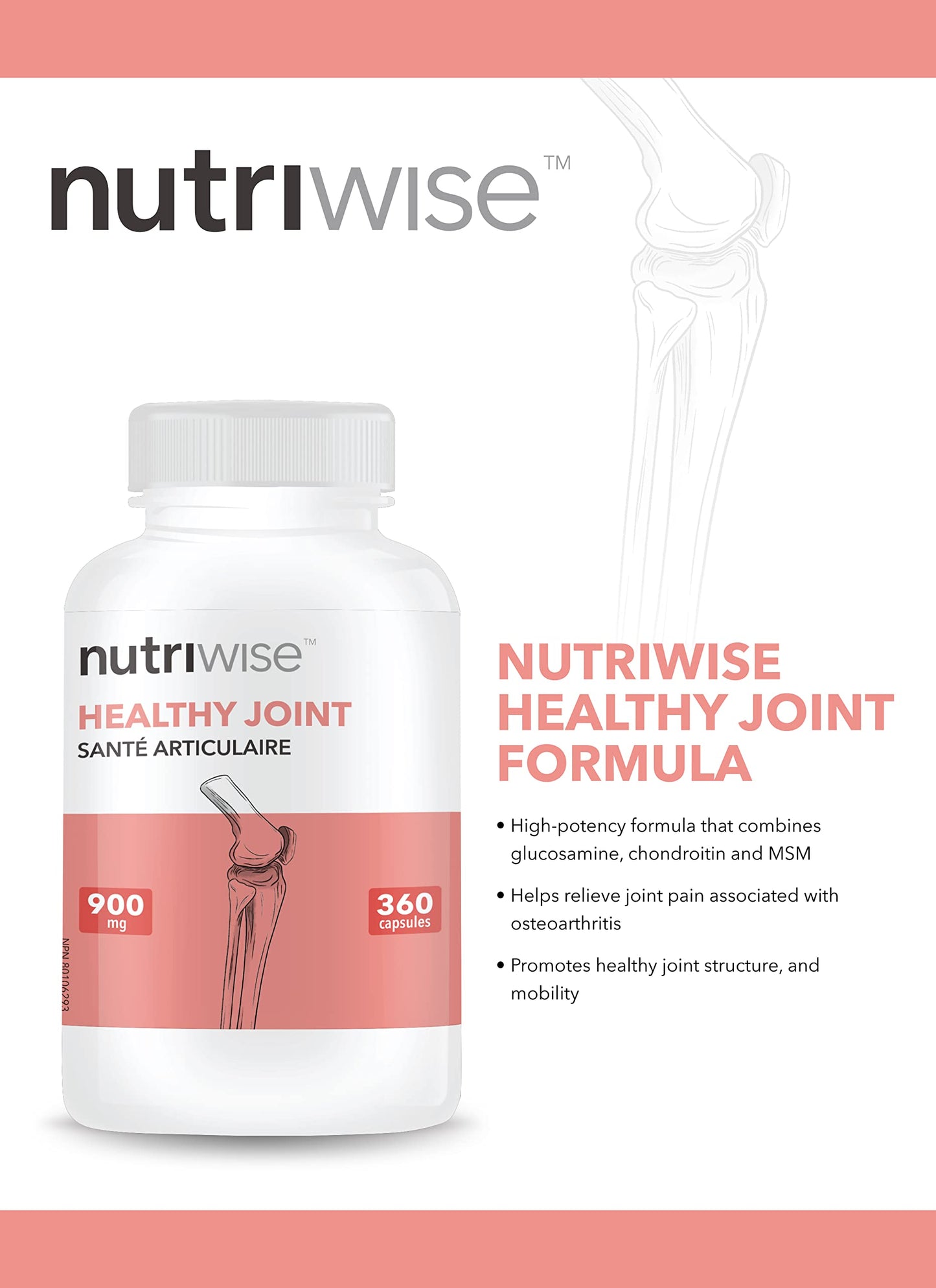 NutriWise Healthy Joint 900mg (Glucosamine + Chondroitin + MSM) 360 Capsules