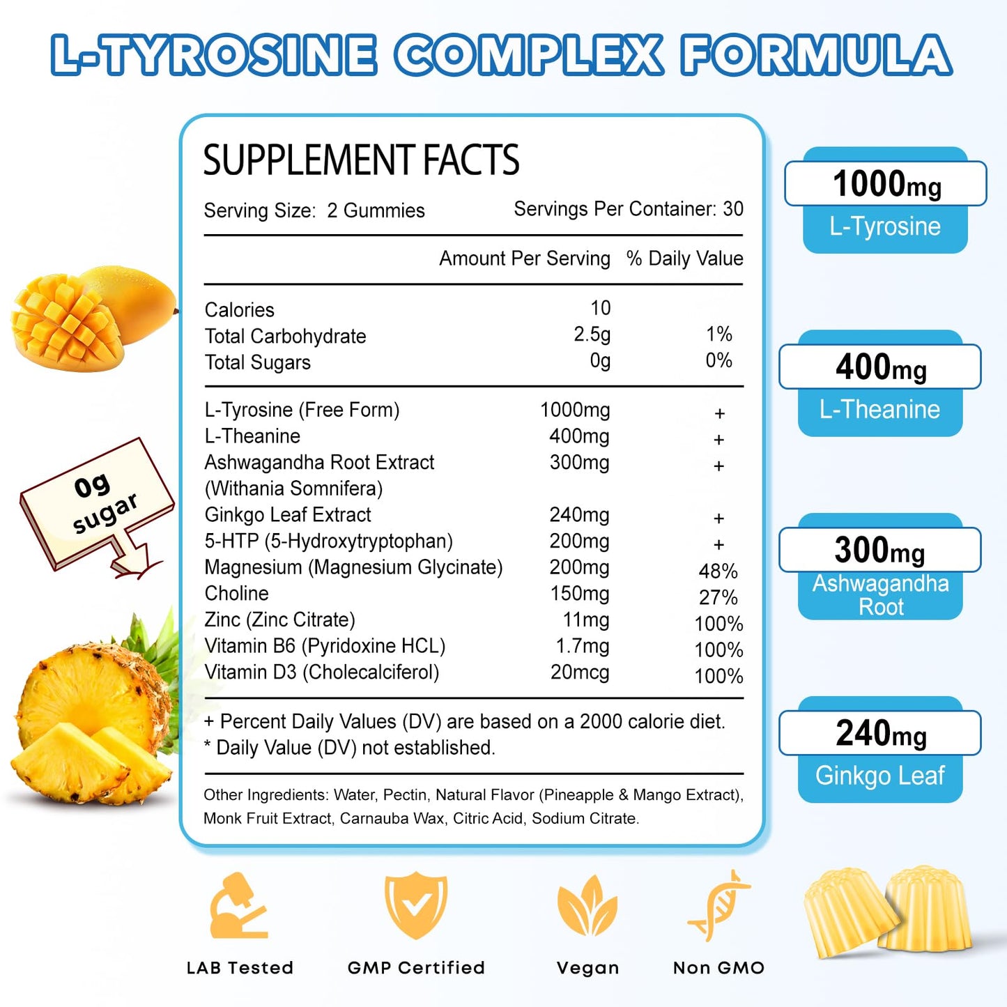 Zetelixia L-Tyrosine Gummies 120 Gummies