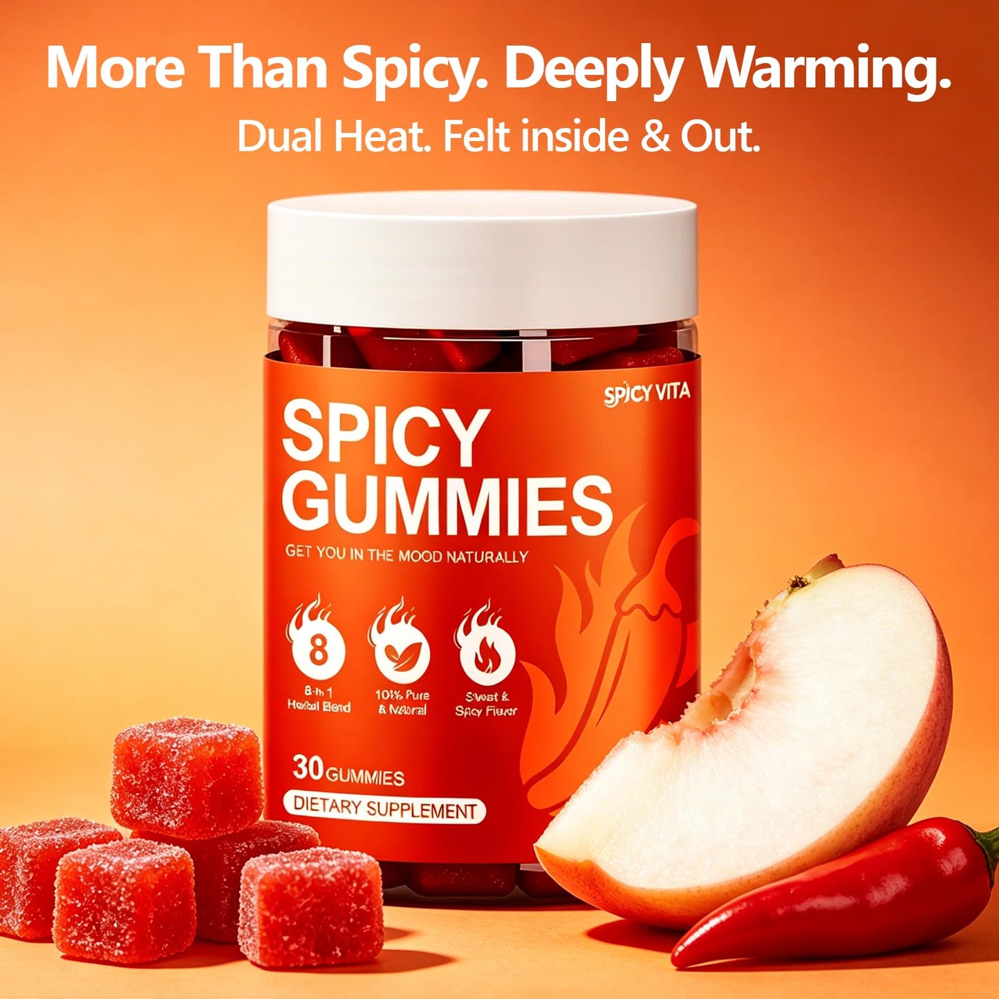 CORTISOL DRINK Spicy Hot Peach Gummies for Natural Mood Support, Female Vitality & Energy, with Muira Puama, Chili Pepper & Maca, 30 Gummies
