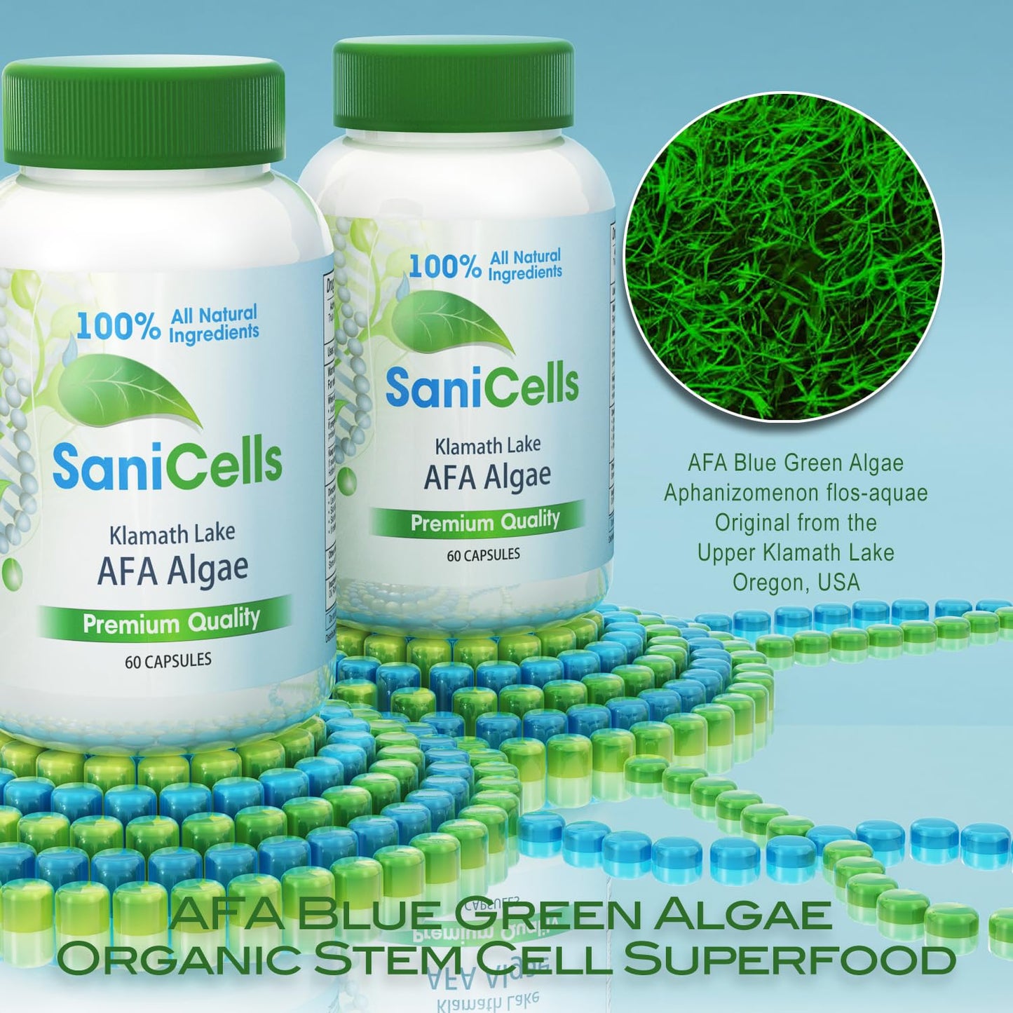 TROYA Sani Cells AFA Blue-Green Algae Capsules 60 Count