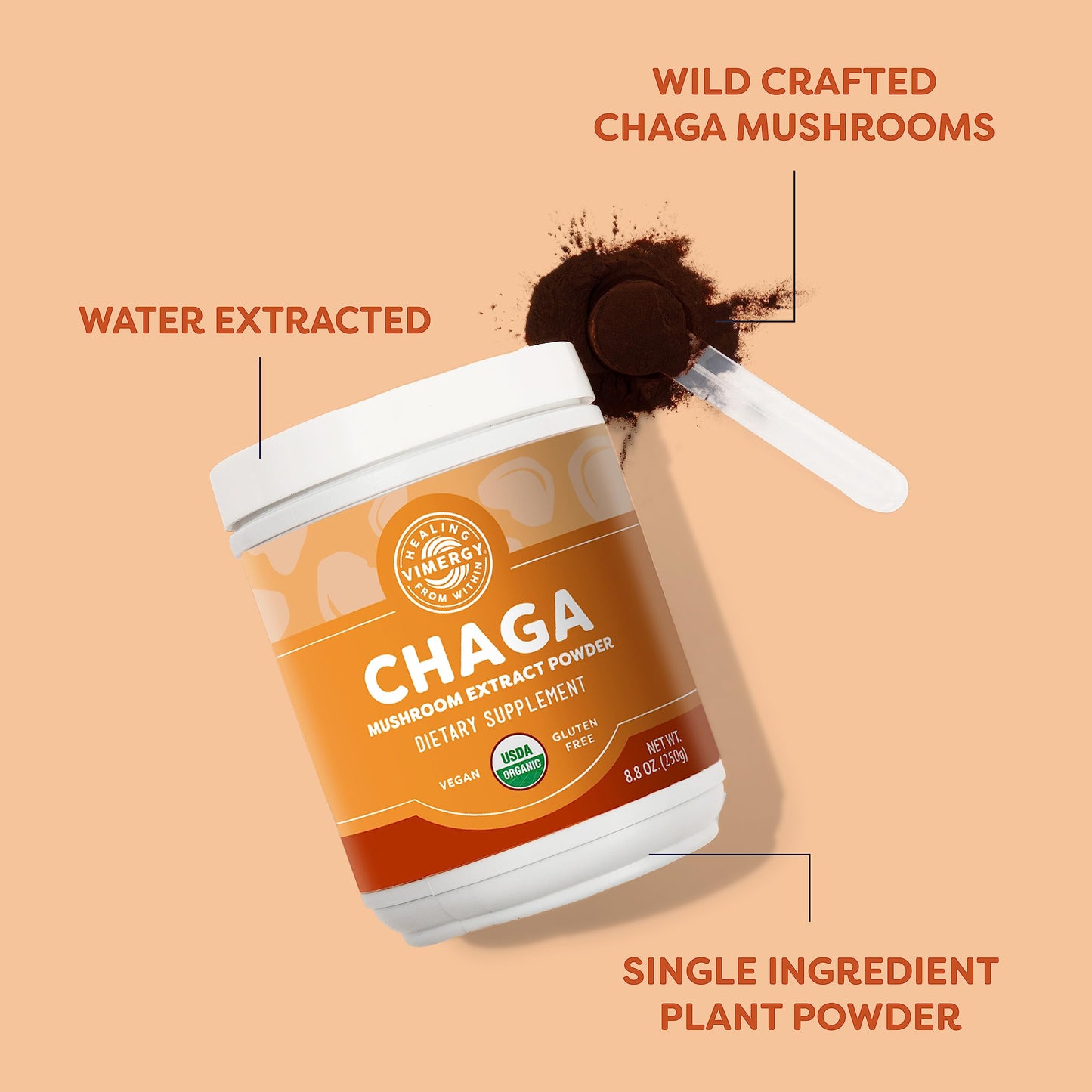 Vimergy USDA Organic Wild Chaga Mushroom Extract Powder, 8.8 oz