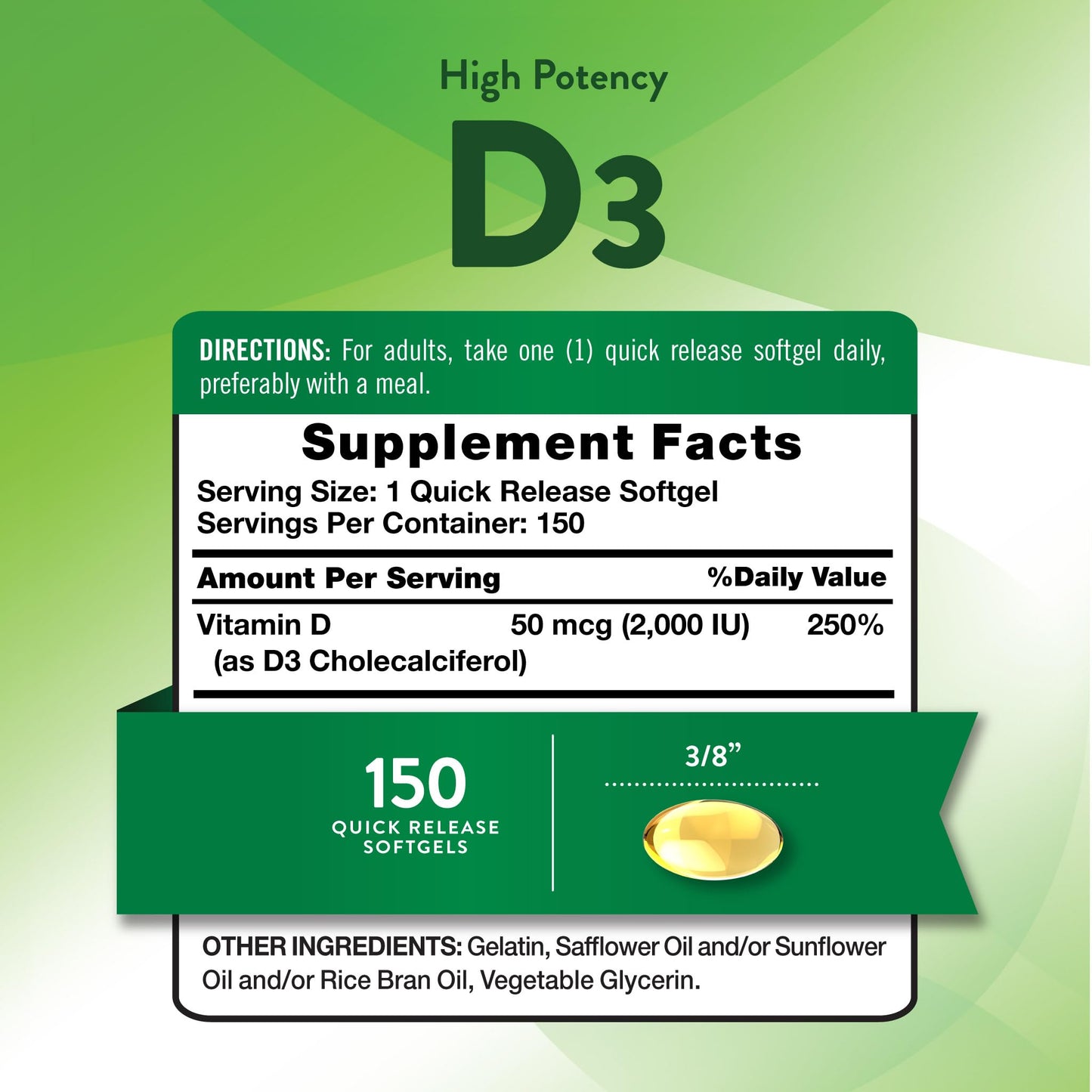 Nature's Truth Vitamin D3 2000 IU Softgels, 150 Count