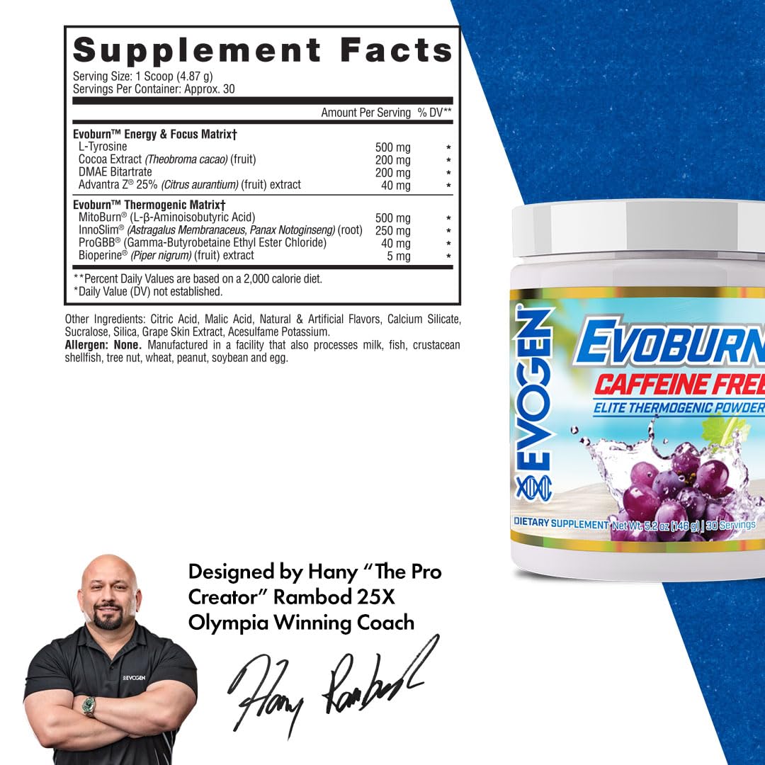 Evogen Evoburn Caffeine Free Thermogenic Fat Burner Powder 6.4 oz