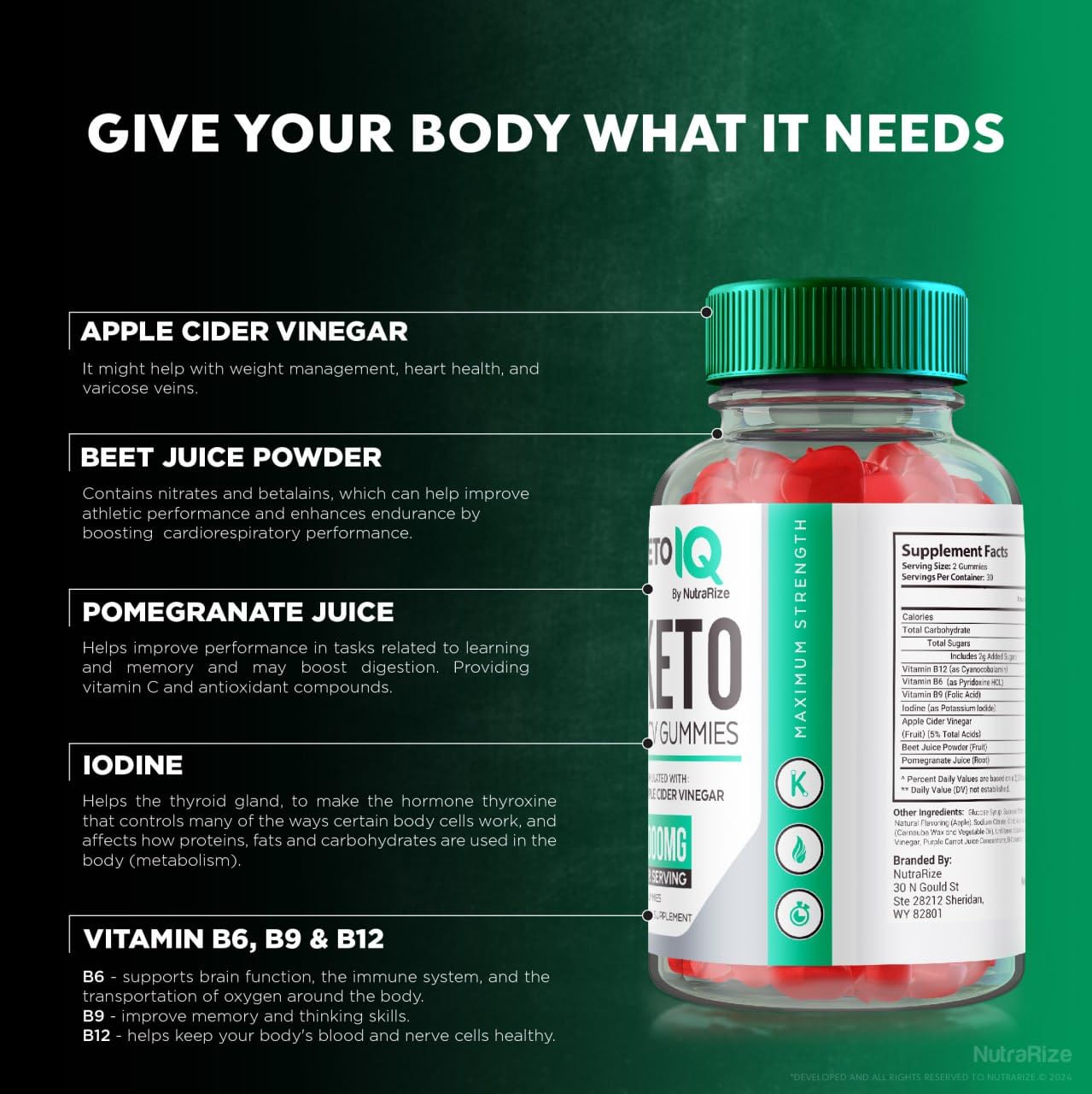 NutraRize Keto IQ Keto ACV Gummies, 180 Gummies