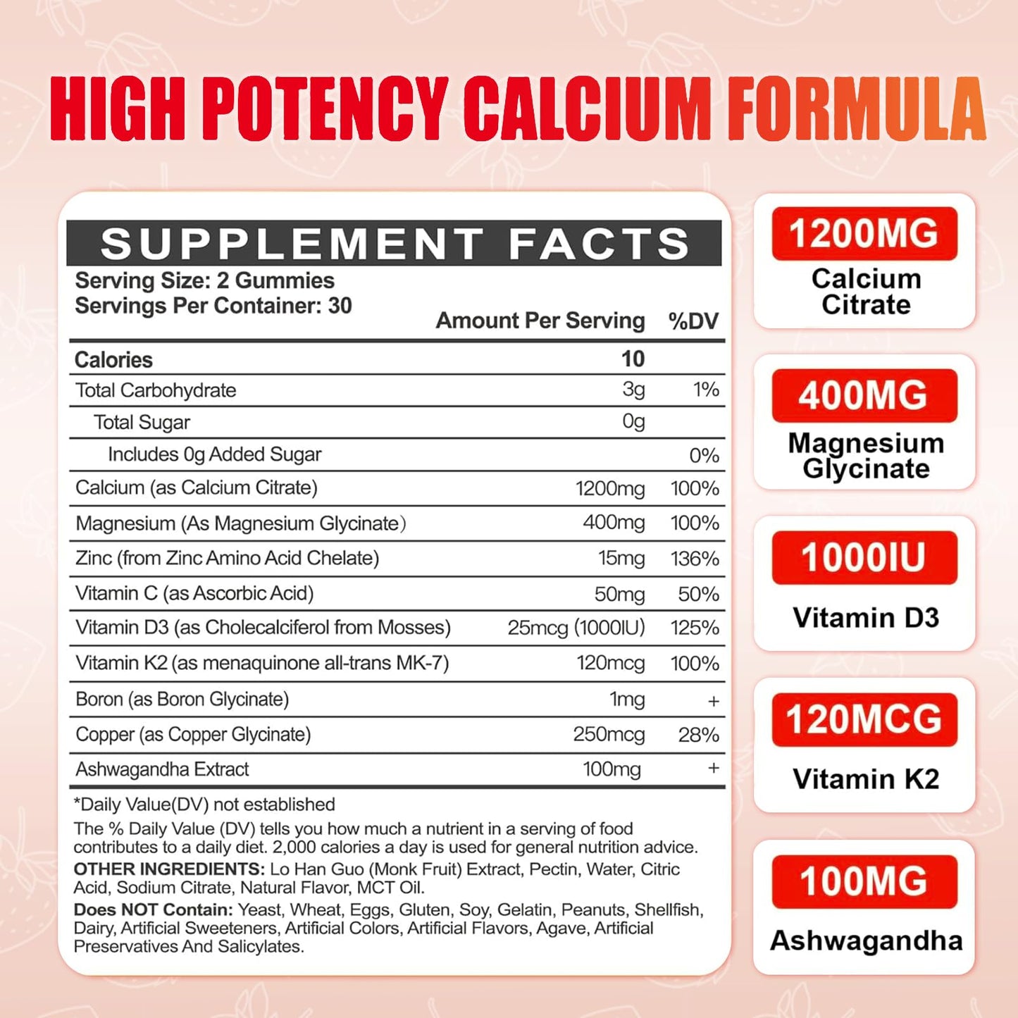 ArtDietistX Calcium Magnesium Zinc Gummies with Vitamin D3 for Adults, Calcium Citrate 1200mg with K2, Boron, Copper and Ashwagandha, 120 Gummies