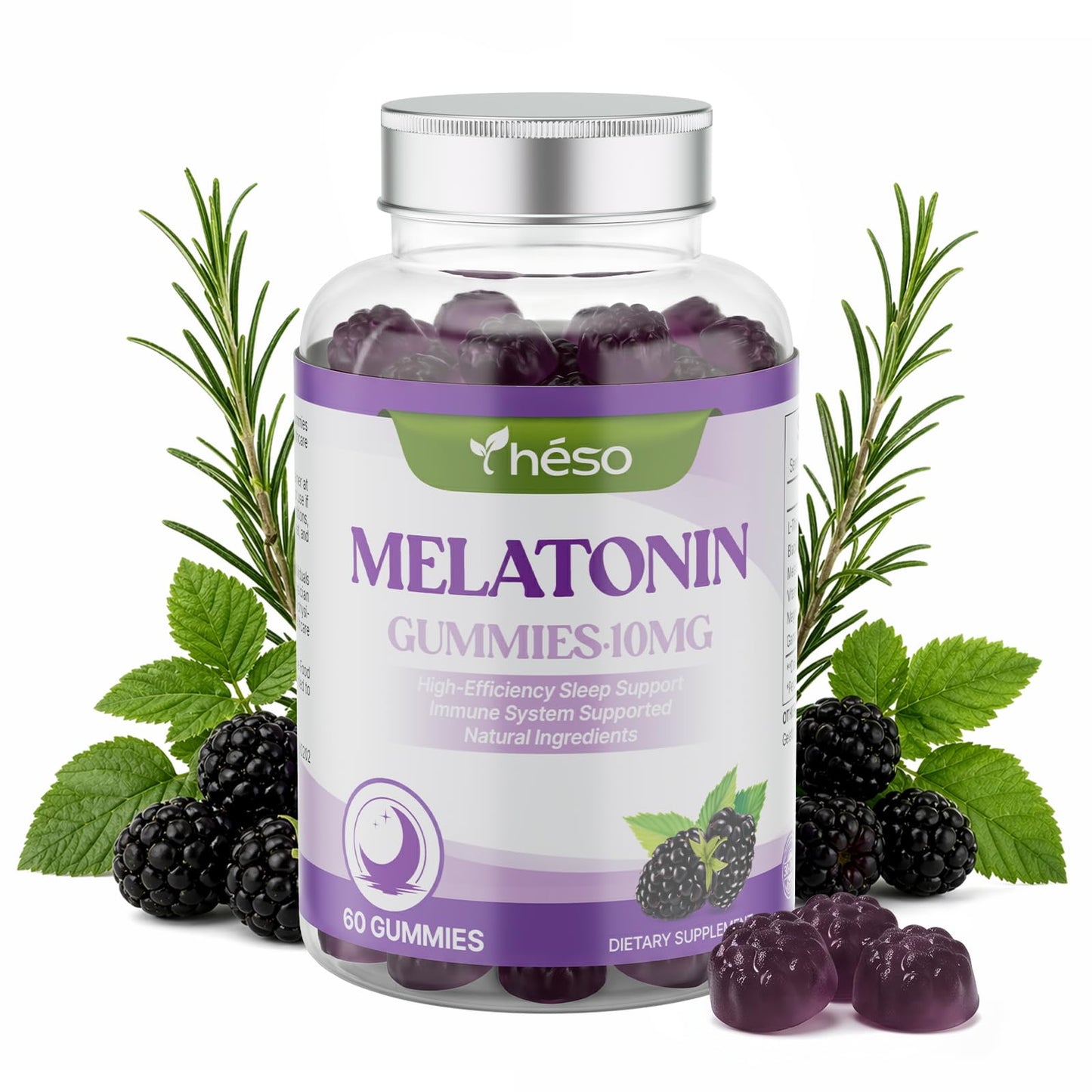Yheso Sugar Free Melatonin 10mg for Adults – Sleep Support with L-Theanine 100mg & Magnesium 100mg – 0g Sugar Vegan Nighttime Aid, Calm & Relaxation, Natural Berry Flavor Gummies 60 Count