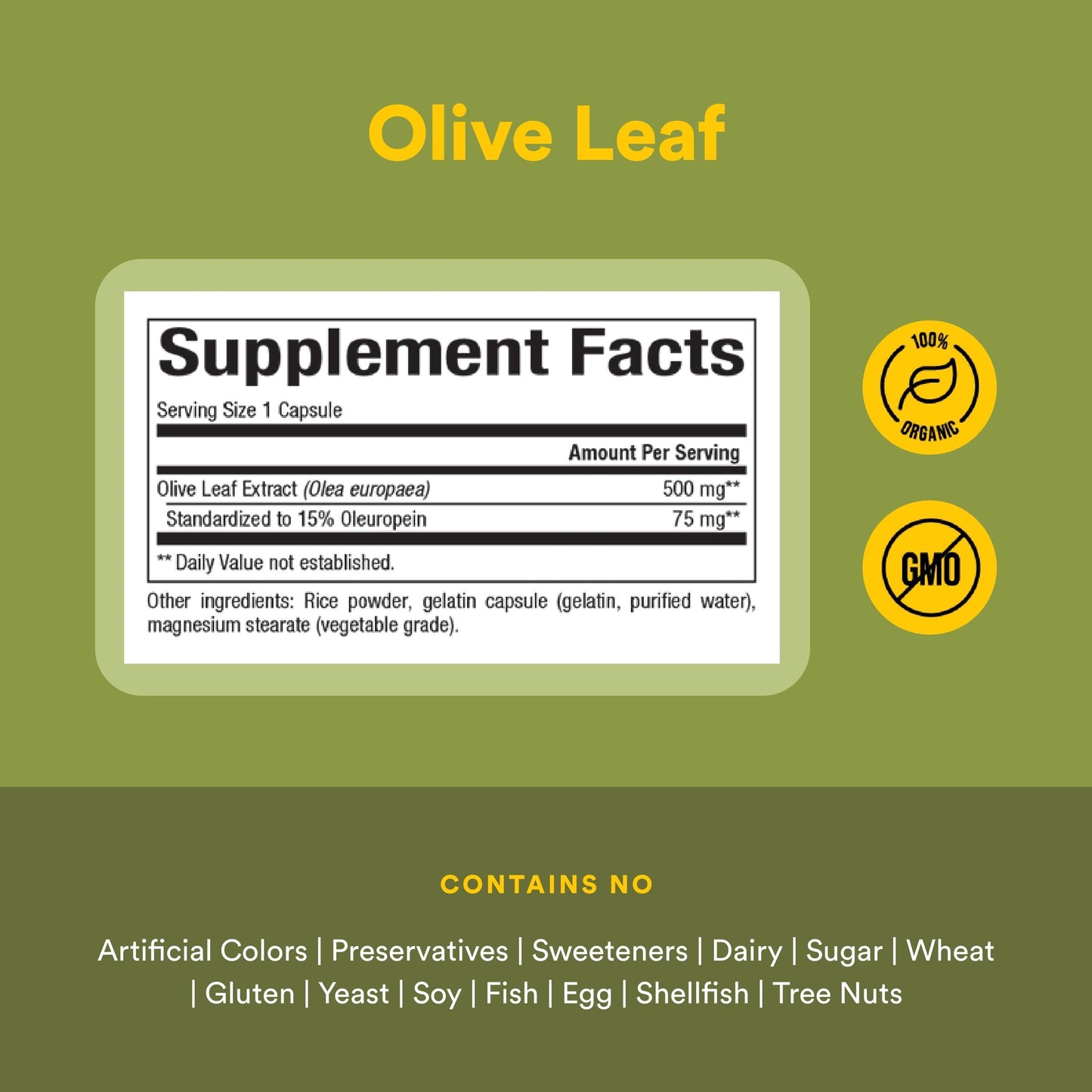 Natural Factors Olive Leaf 500 mg Natural Wellness Formula Capsules, 60 Count