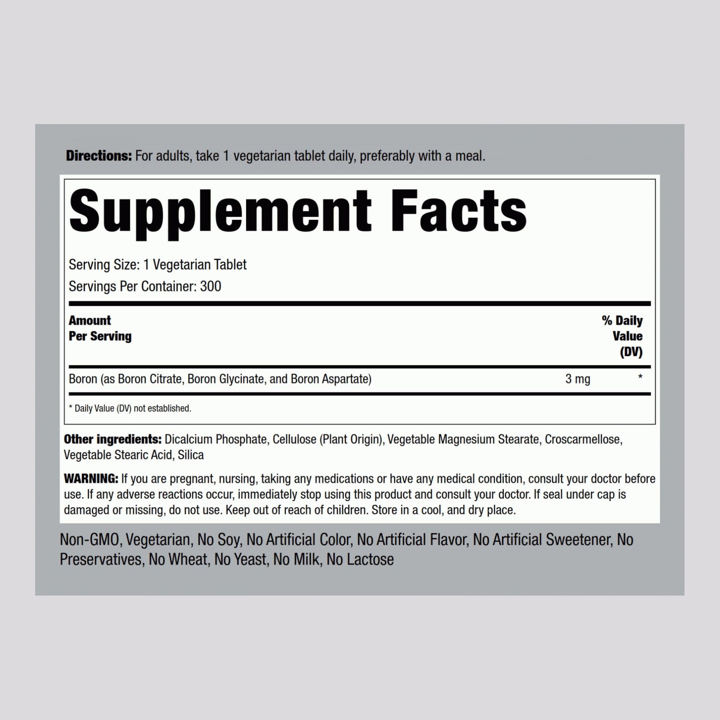 Piping Rock Boron Supplement for Men and Women Tablet, 300 Tablets