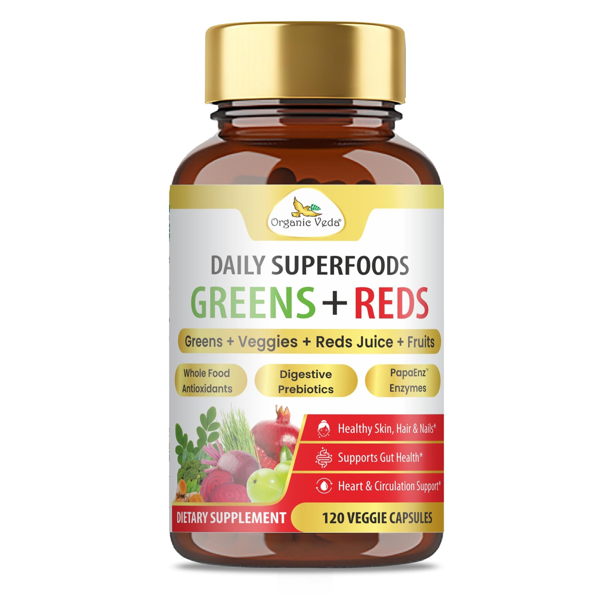 Organic Veda Mixed Greens, Reds, Fruits & Veggies Supplement Capsule 120 Count