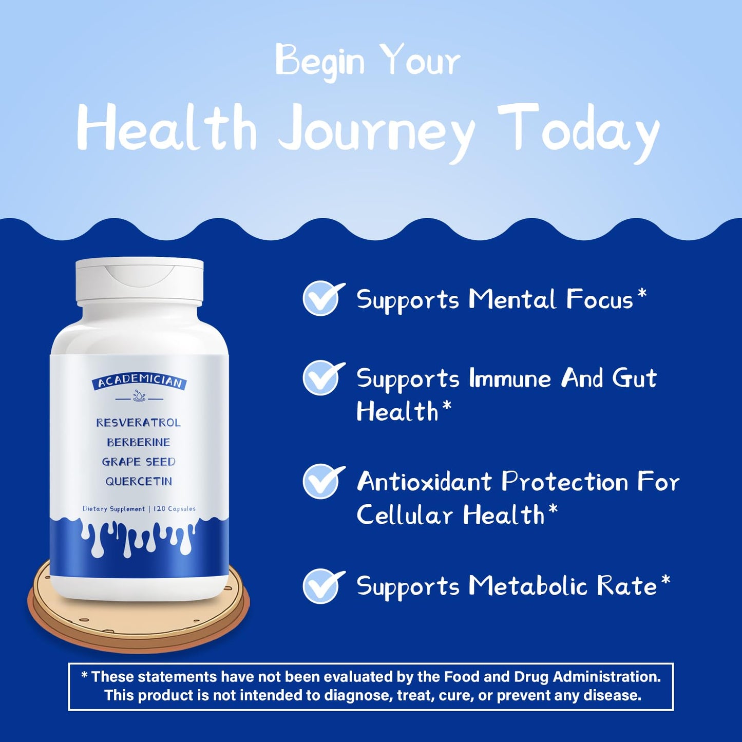 ACADEMICIAN Grape Seed Extract Capsules with Berberine, Resveratrol, Quercetin - 120 Capsules