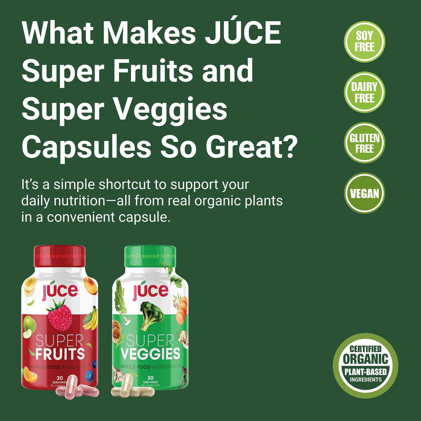 Terra Kai Organics Juce Original Formula Organic Super Fruit & Veggies Supplement Reds & Greens Superfood Capsules, 180 Capsules