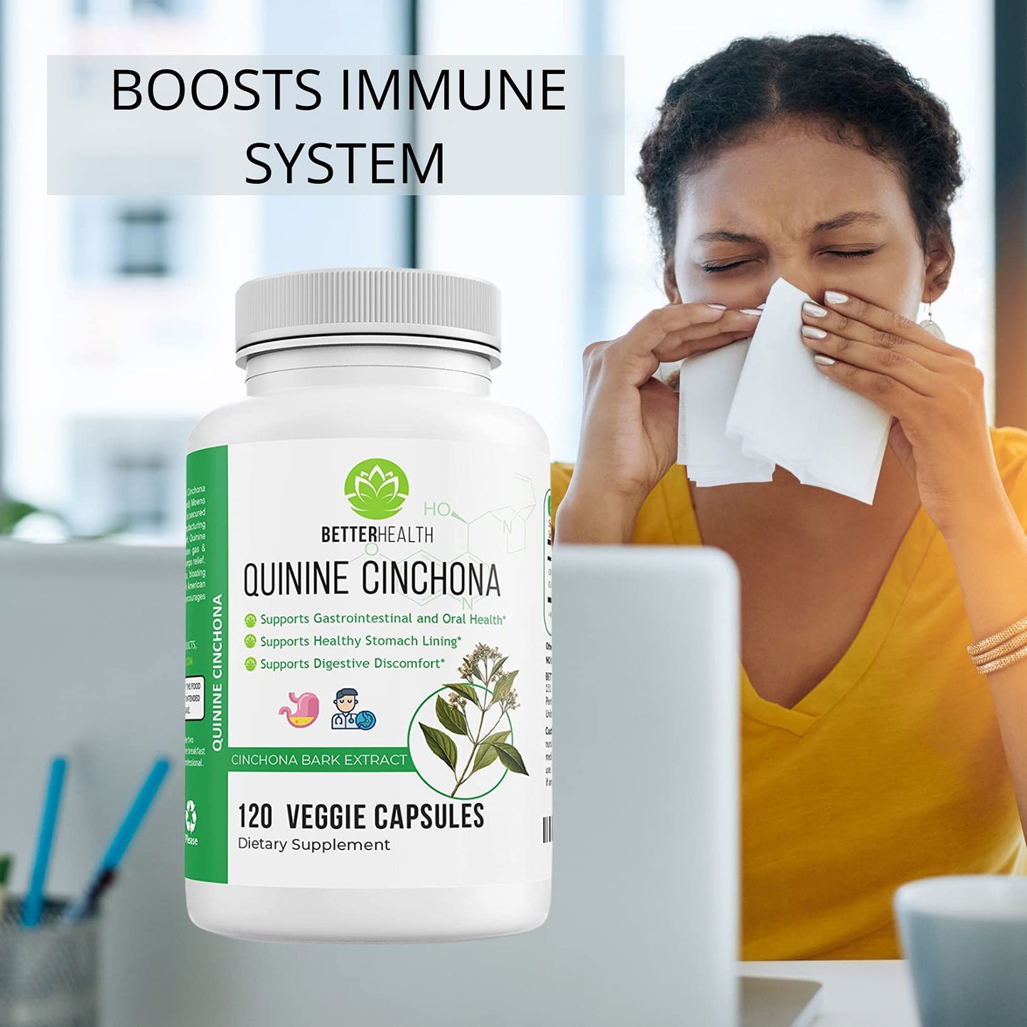 Better Health Quinine Cinchona Bark Extract Capsules 500 mg, 120 Count