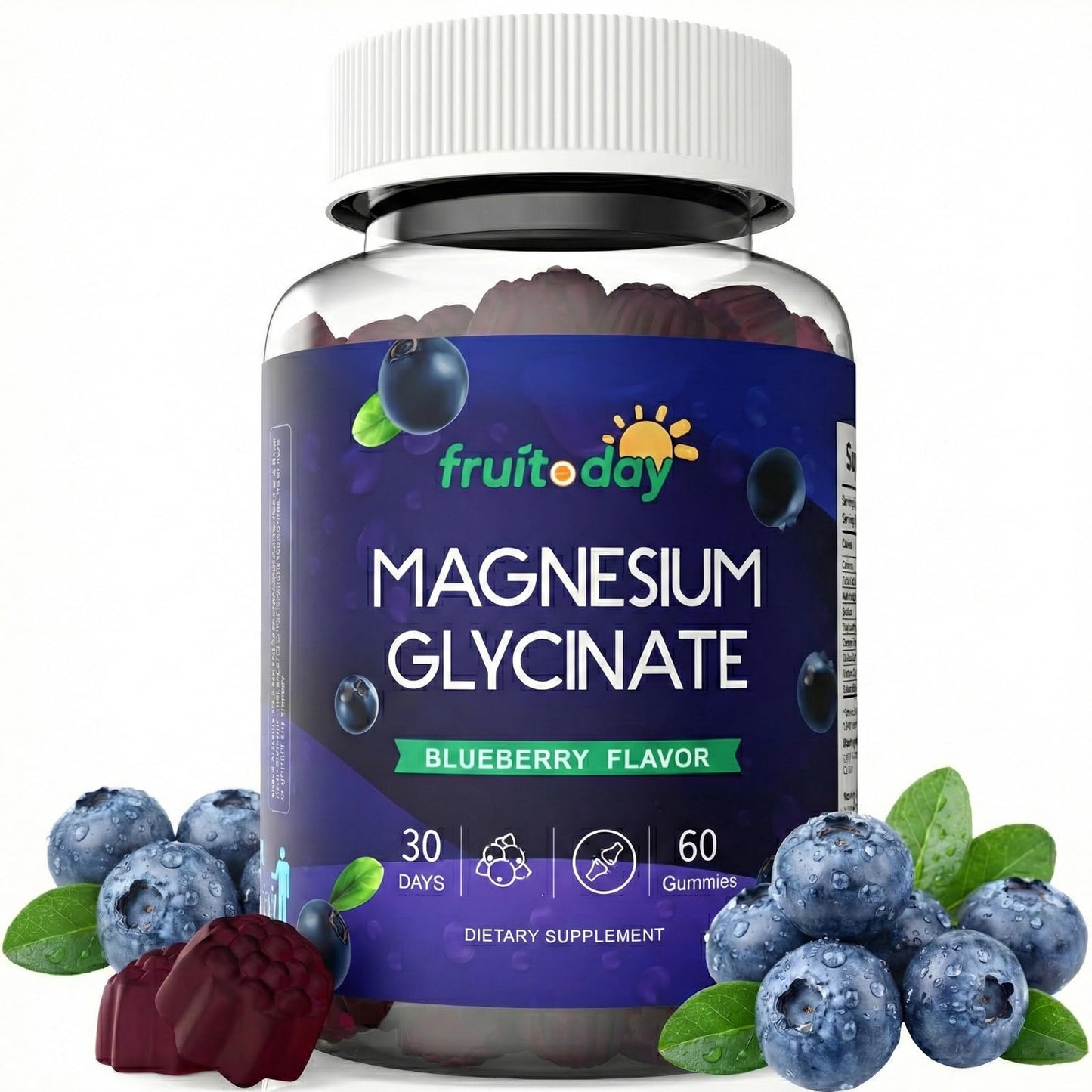Fruitoday Magnesium Glycinate Gummies for Adults with Vitamin D3 & B6, Blueberry Flavor, 60 Count