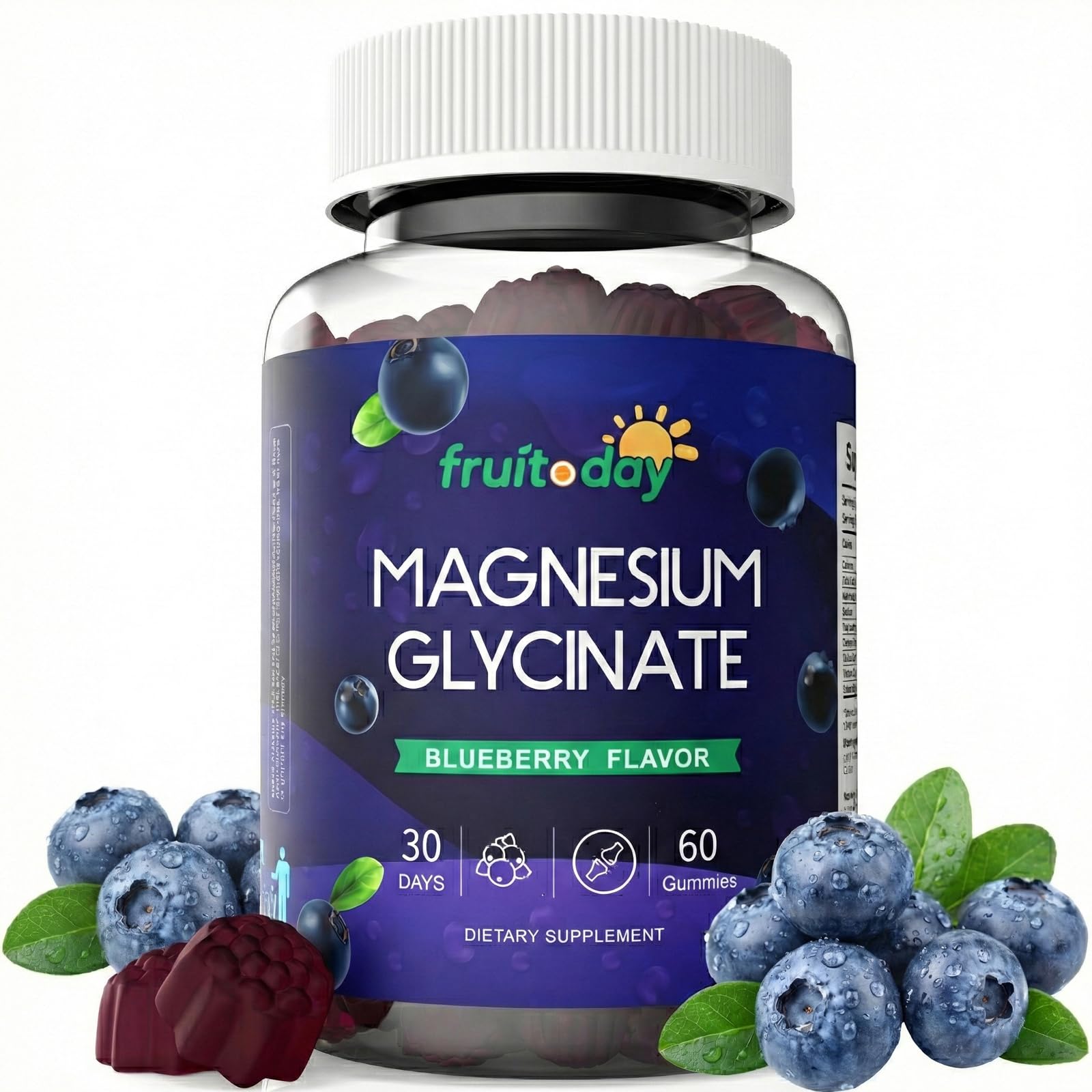 Fruitoday Magnesium Glycinate Gummies for Adults with Vitamin D3 & B6, Blueberry Flavor, 60 Count