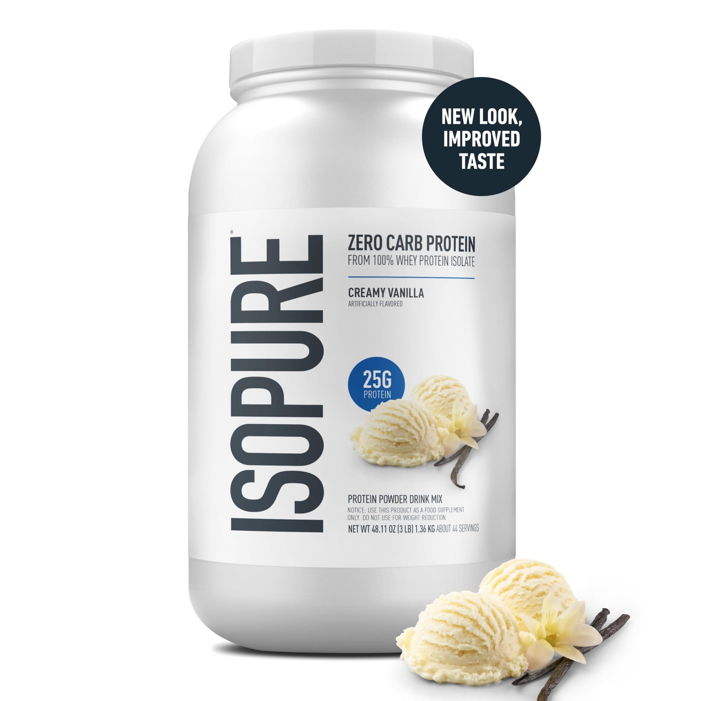 Isopure Zero Carb 100% Pure Whey Isolate Protein Powder, Creamy Vanilla, 48 Servings