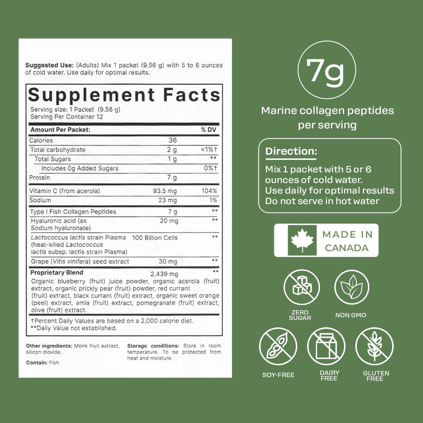Renéra Collagen Phyto Powder with Marine Collagen Peptides & Postbiotic, Clinically Studied Ingredients for Healthy Skin, Hair, Nails and Immunity, Healthy Aging Support, 12 Packets