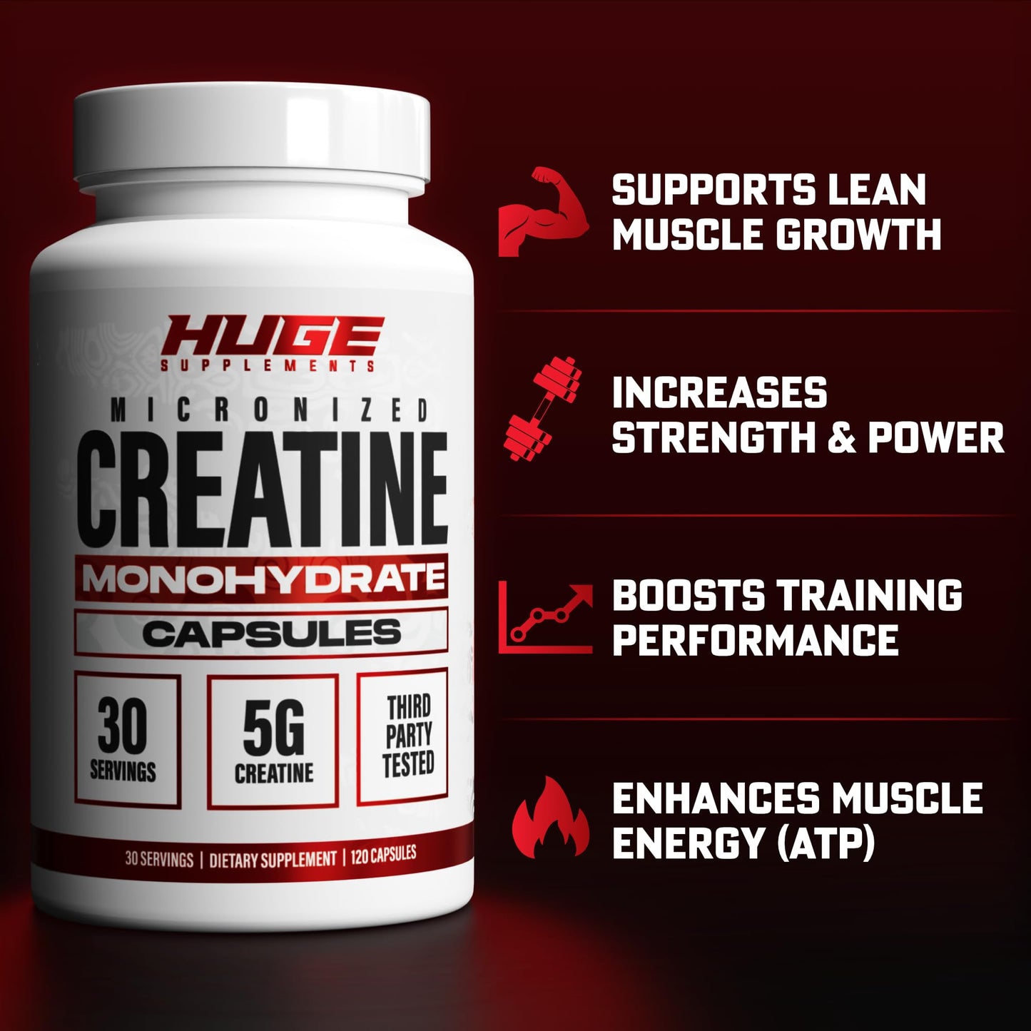 Huge Supplements Creatine Monohydrate Capsules, 150 Capsules