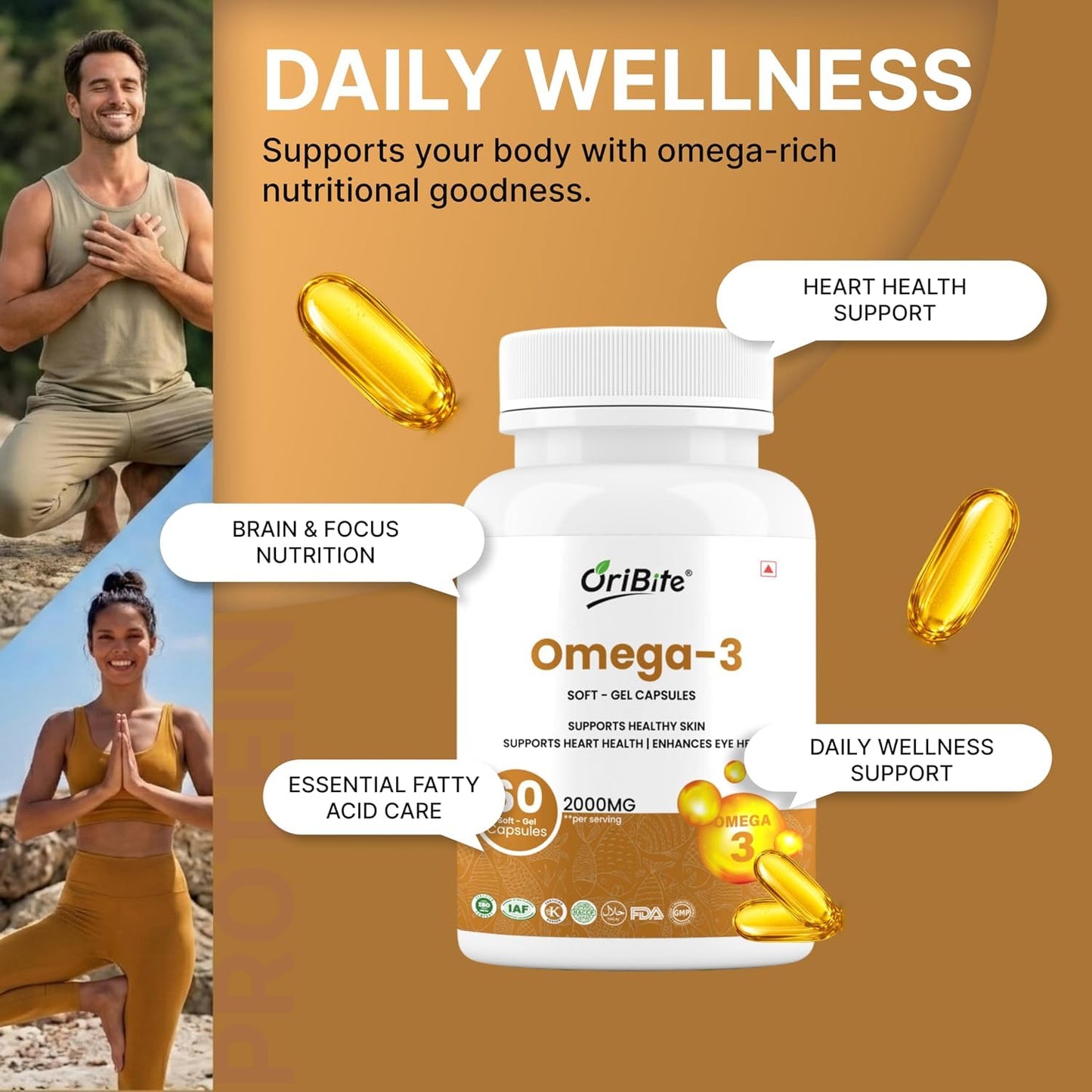 ORIBITE Omega-3 Fish Oil 2000mg Softgel Capsules, 60 Count