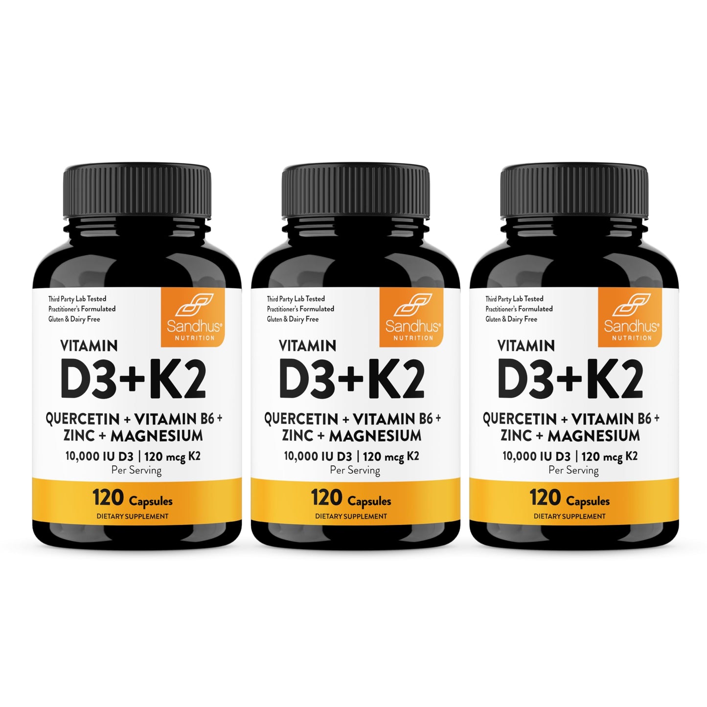 Sandhu's Vitamin D3 K2 10000 IU 120mcg Magnesium Zinc B6 Quercetin Capsules 360